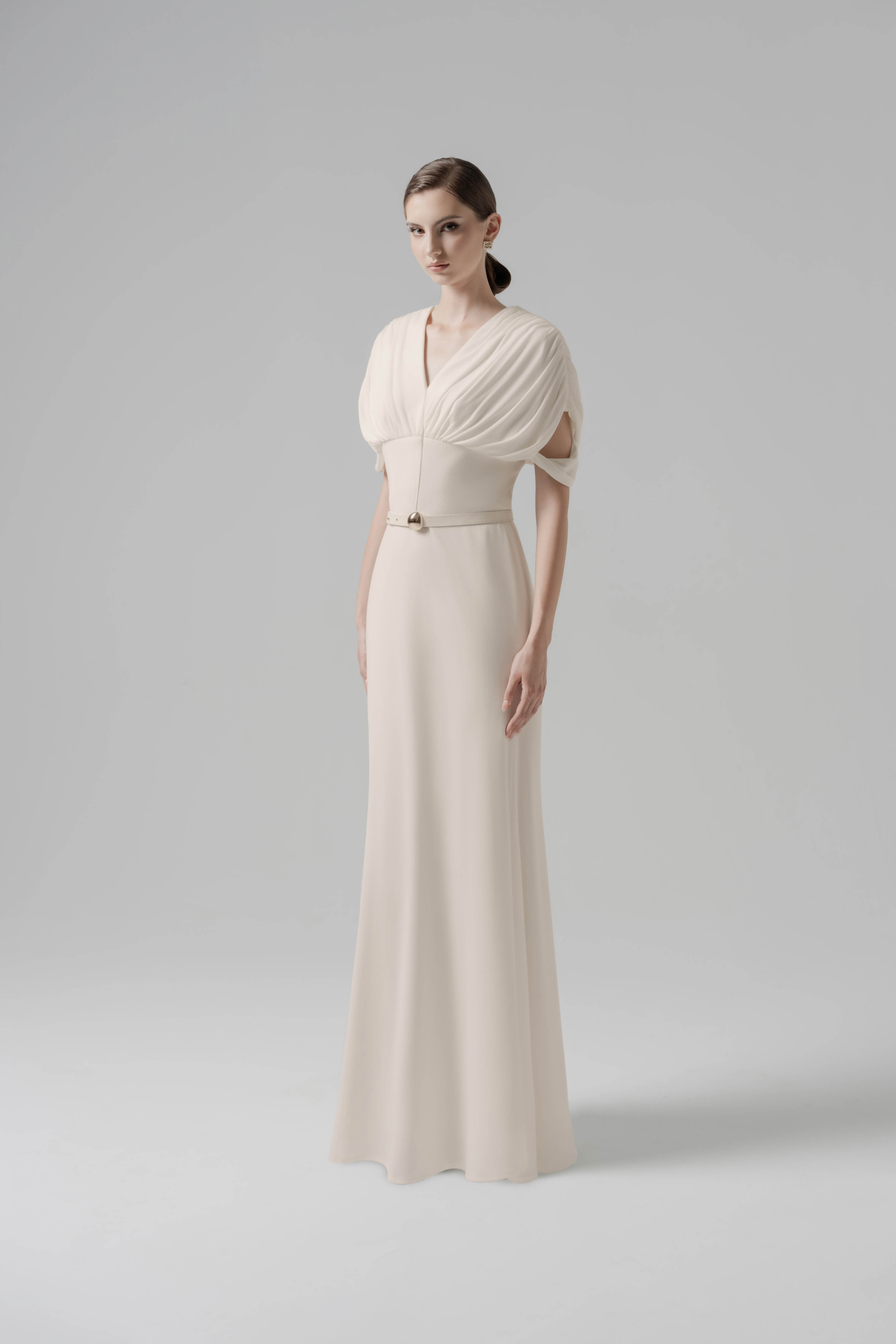 Echo Drape Dress - Cream Mermaid Midi with V-Neck XXS - US 0 / Cream