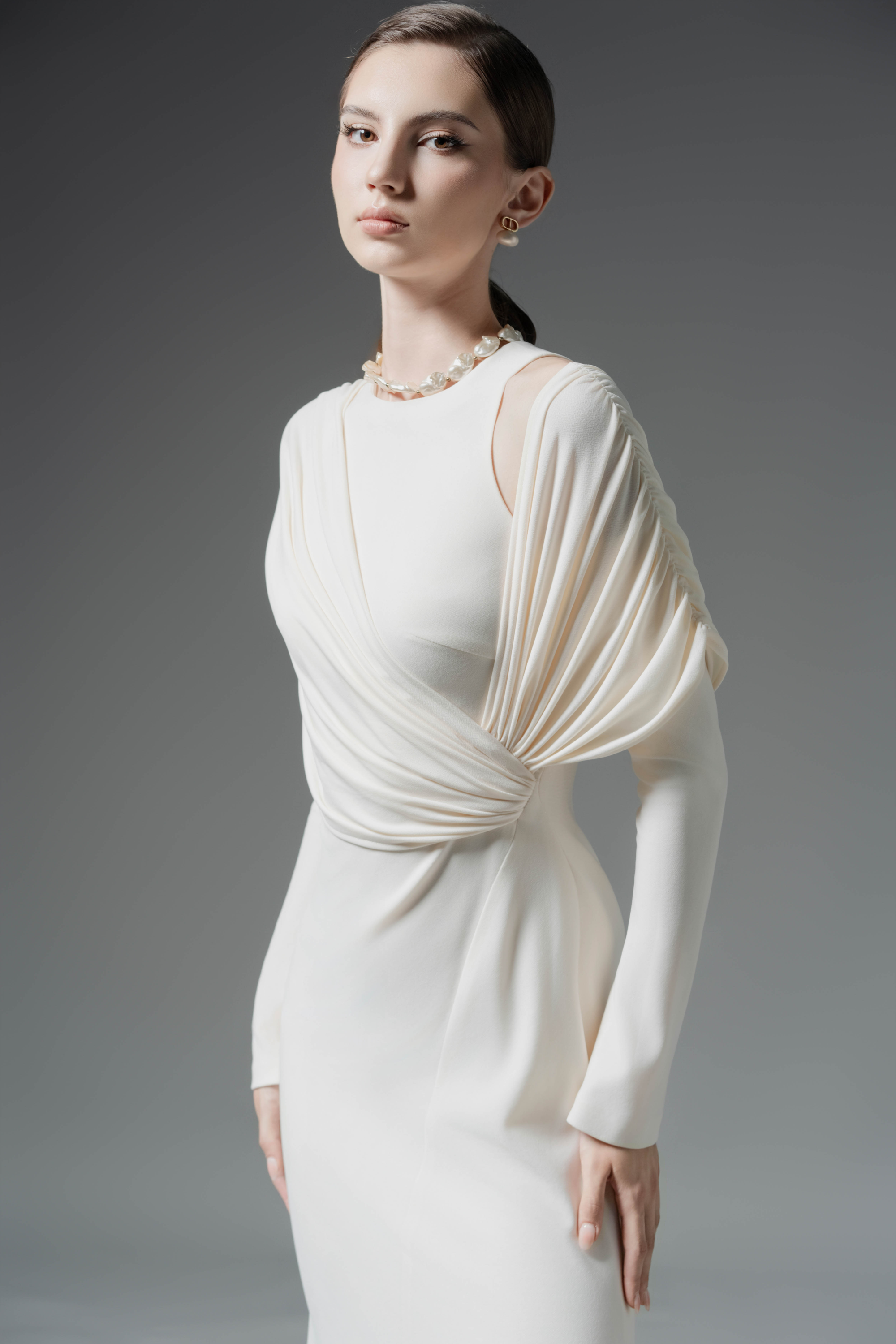 Cream Bias-cut Dress - Asymmetrical Mermaid Midi Cream Bias-cut Dress - Asymmetrical Mermaid Midi