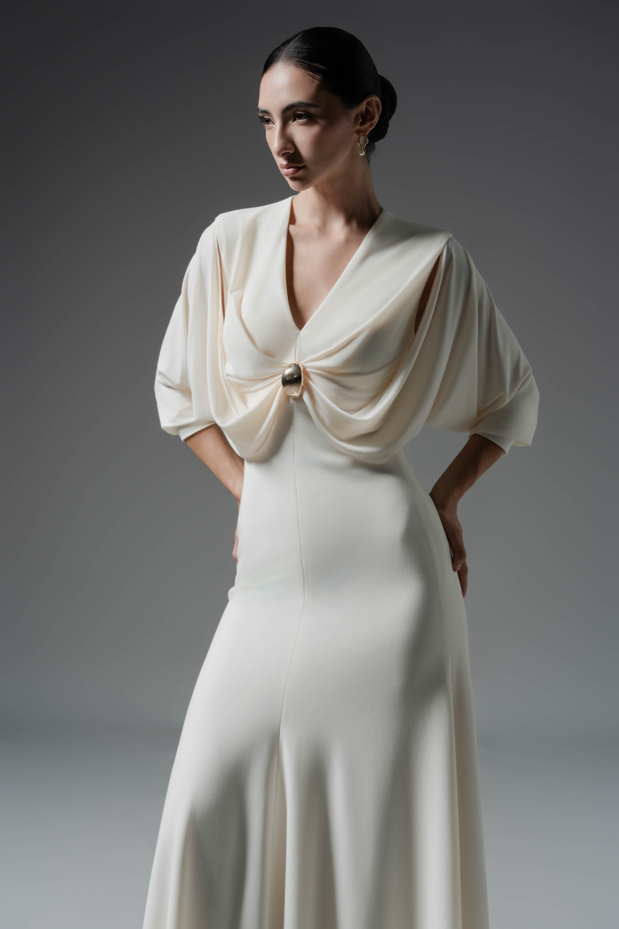 Hush Form Midi Dress in Cream