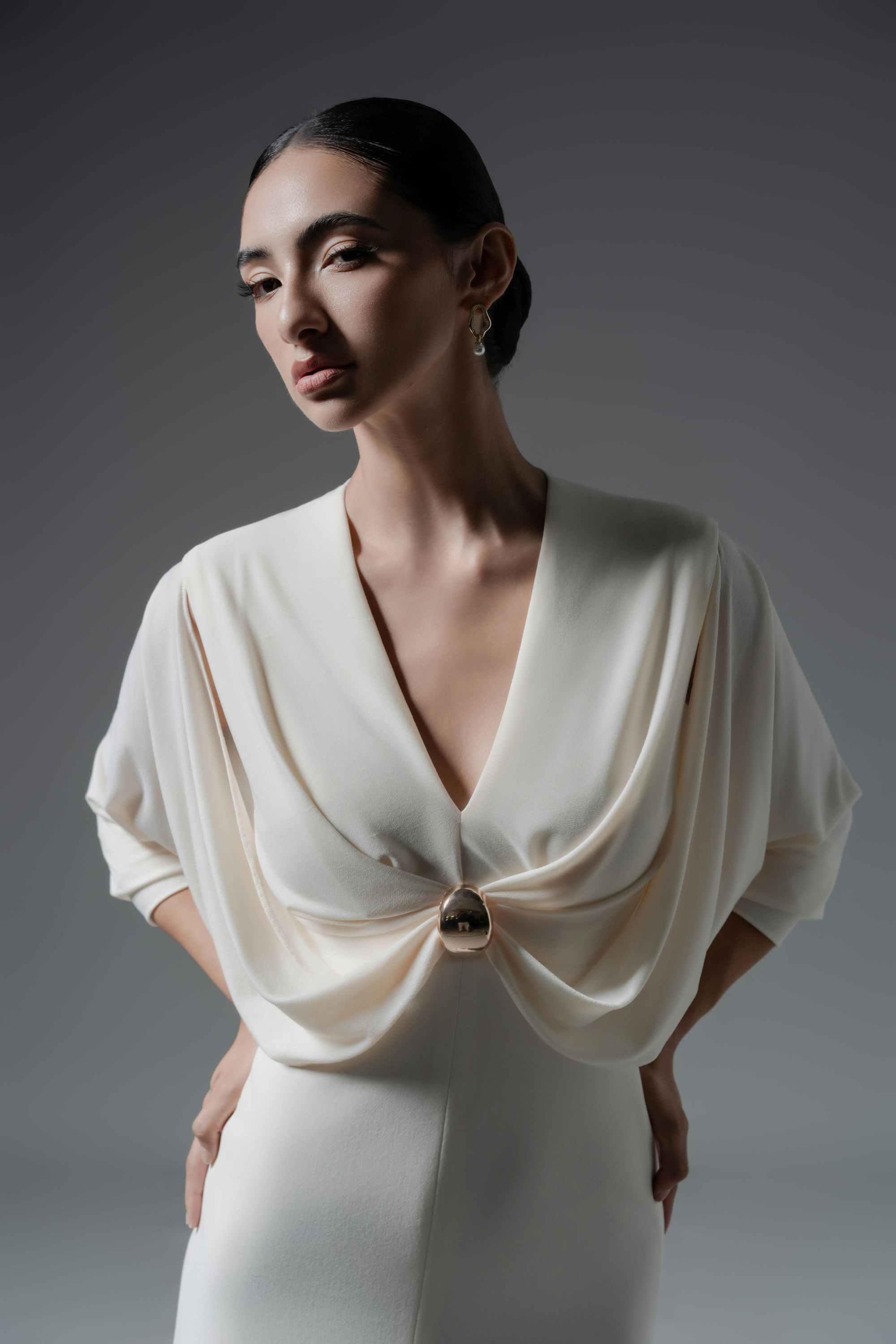 Hush Form Midi Dress in Cream