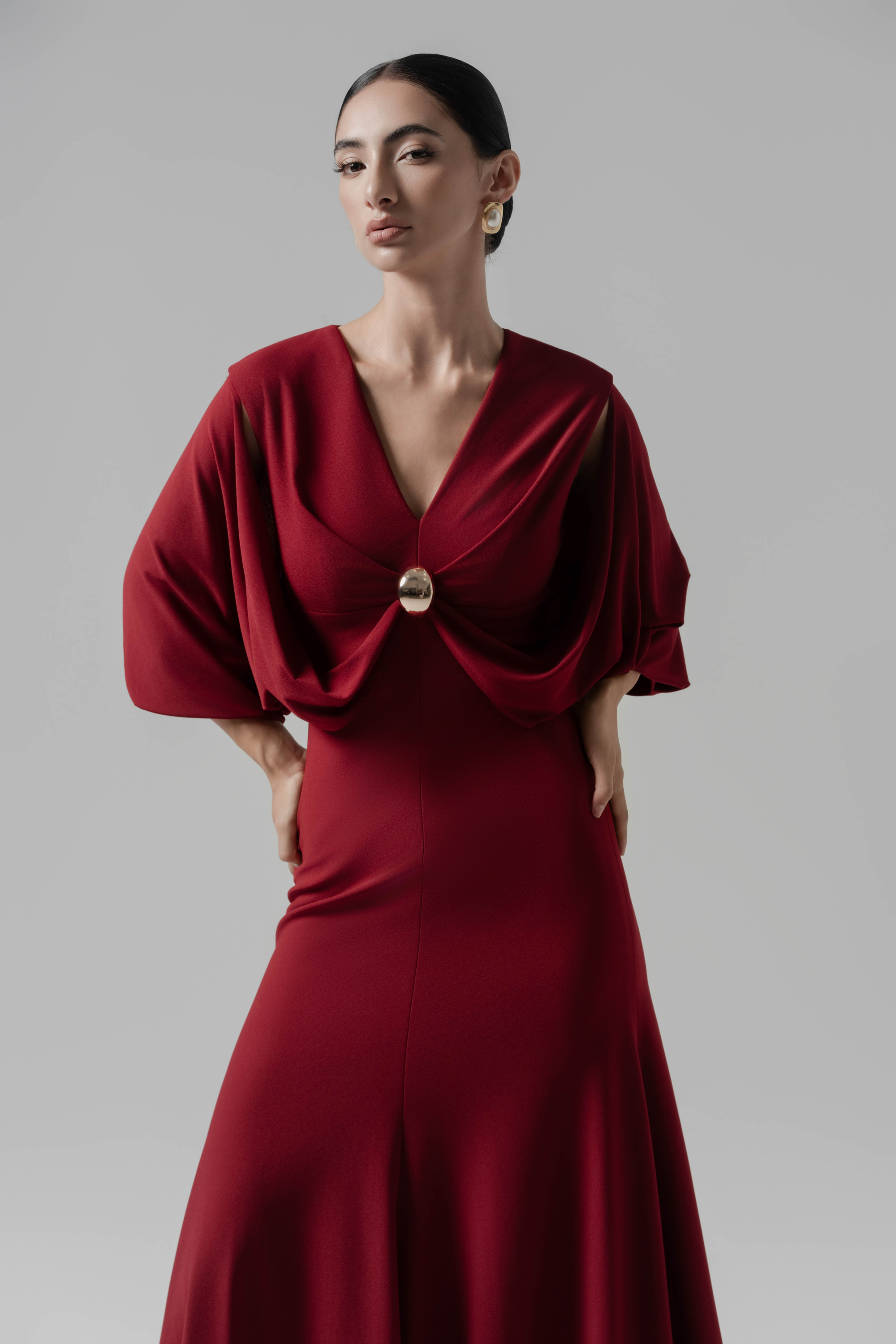 Hush Form Midi Dress in Dark Ruby