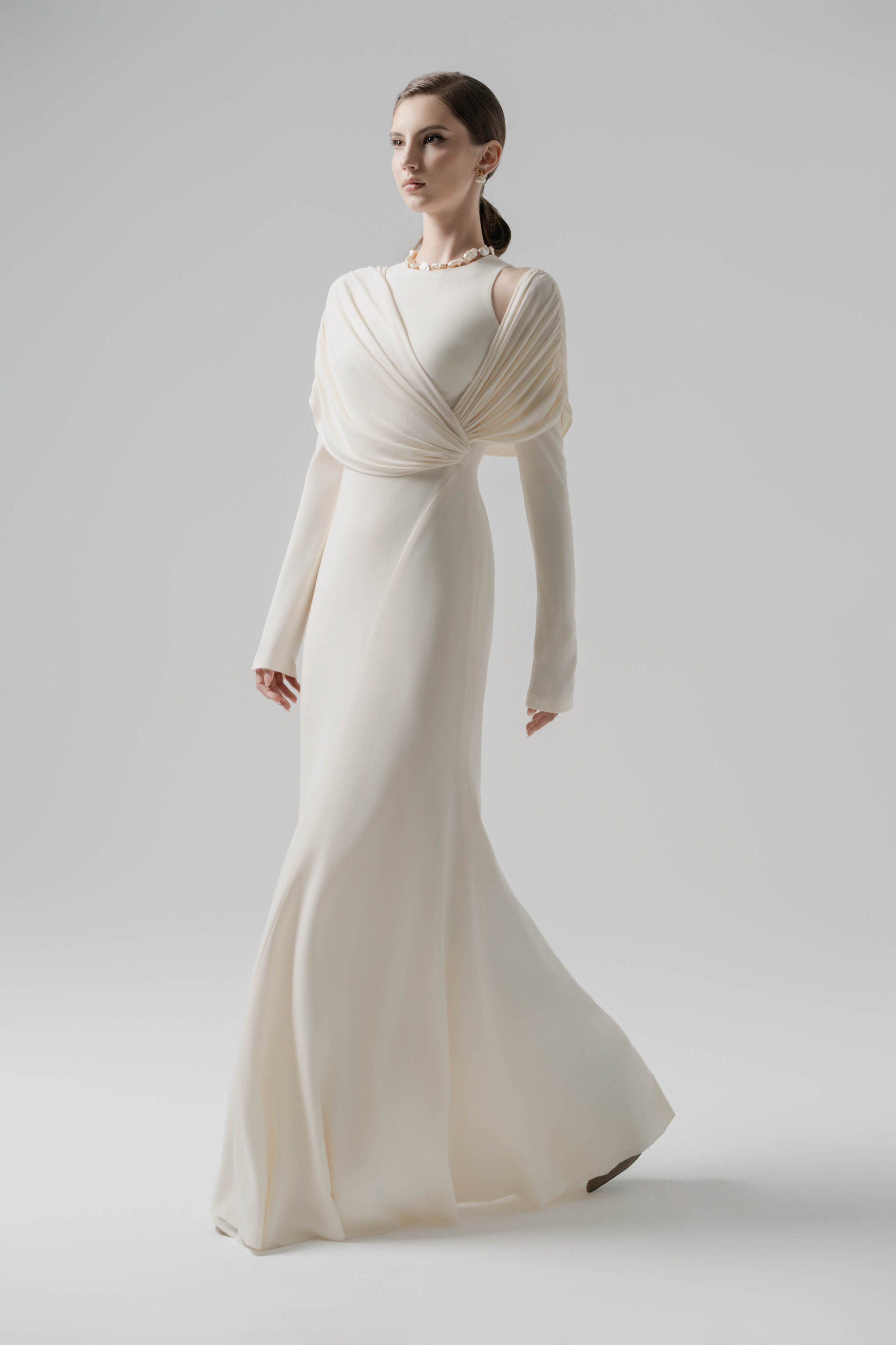 mermaid cut dress Cream Bias-cut Dress - Asymmetrical Mermaid Midi XXL