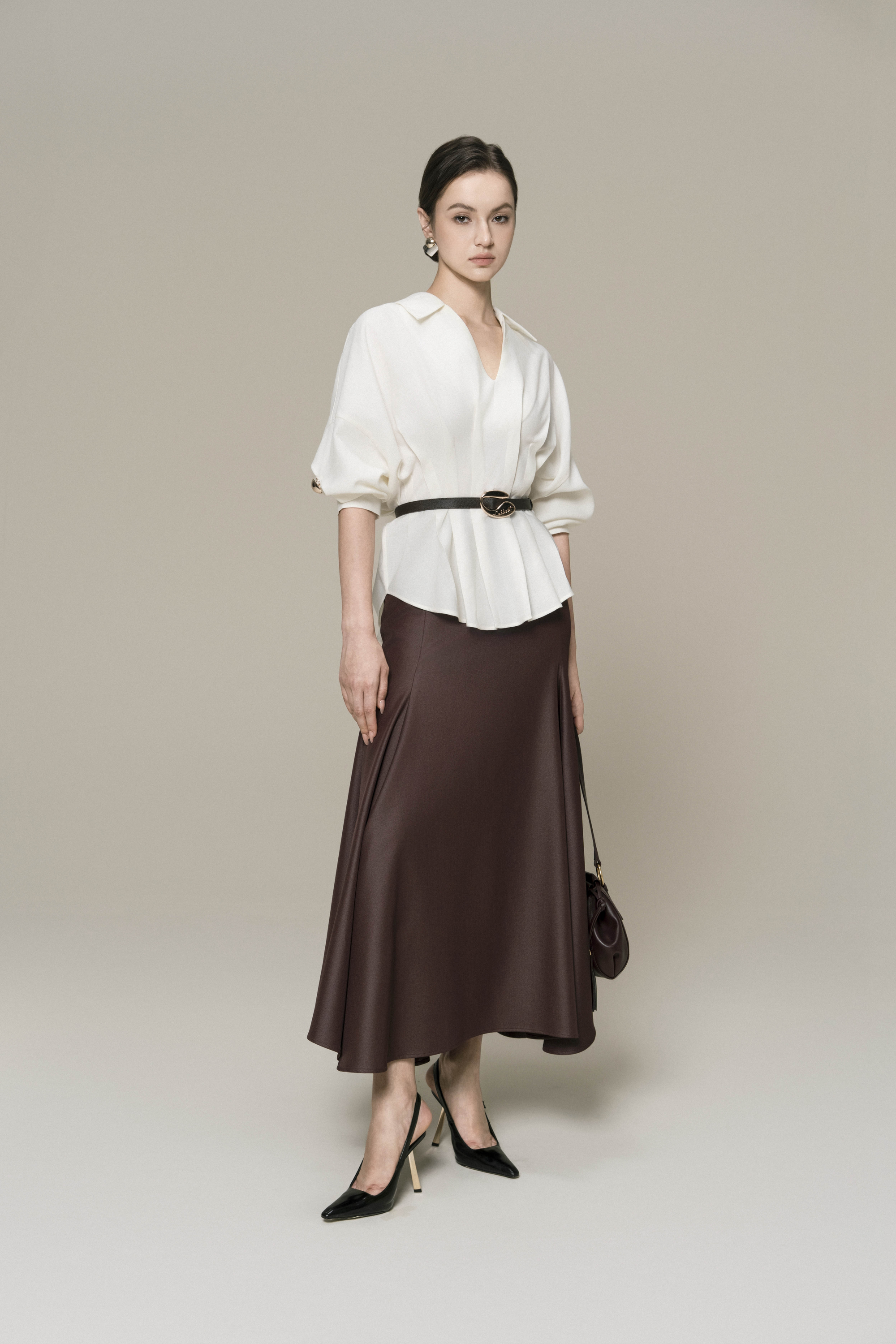 Plain Linen Top & Halo Fishtail Skirt in Chicory Coffee
