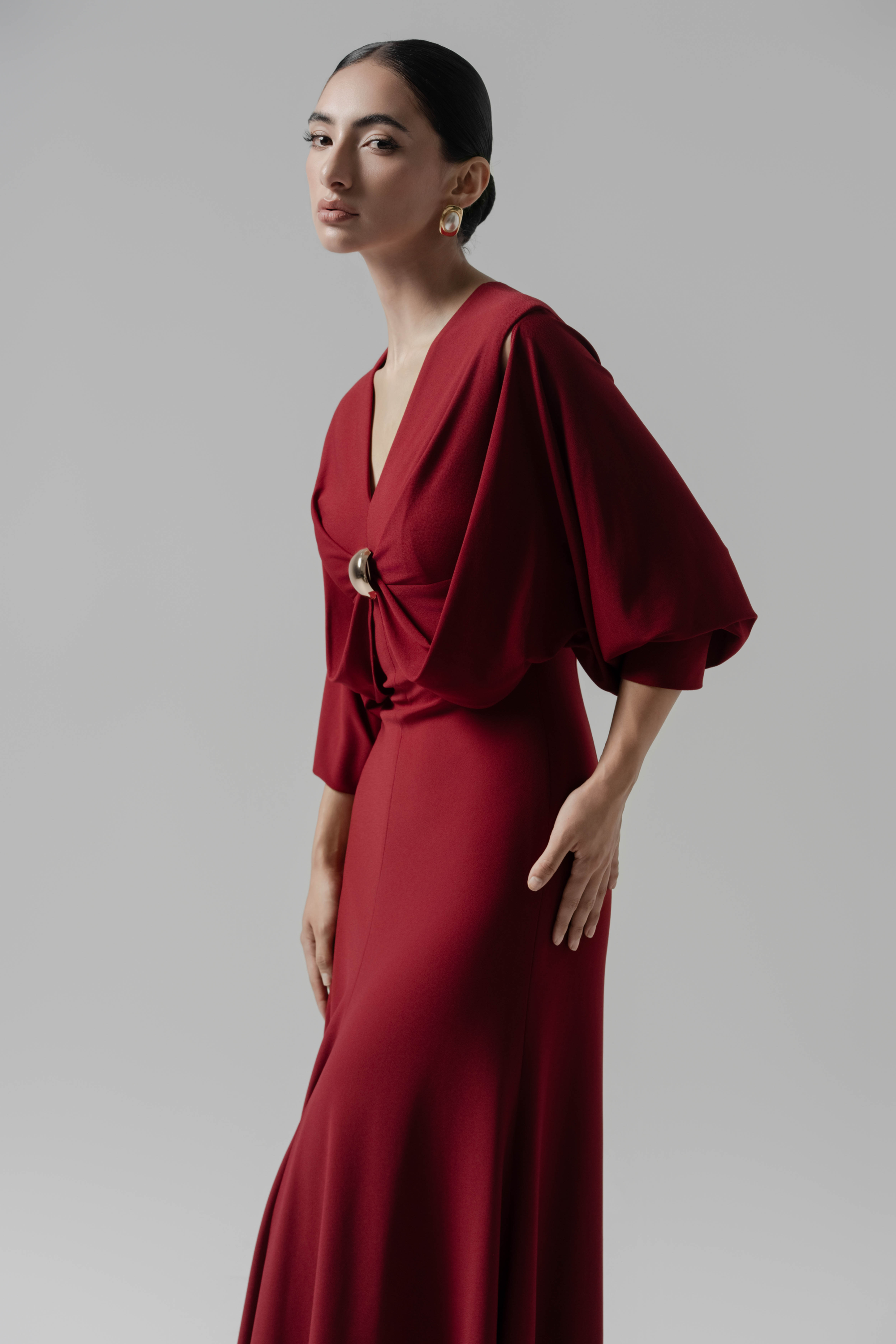 Hush Form Midi Dress in Dark Ruby
