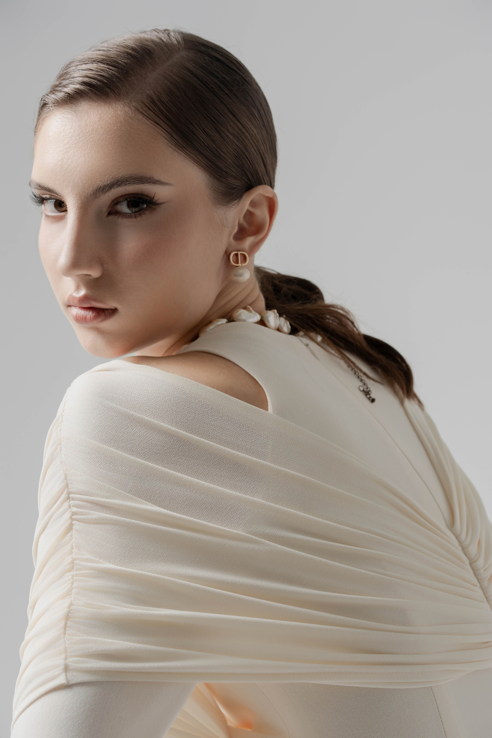 asymmetrical cream dress Cream Chiffon Contrast Asymmetric Floaty Midaxi Dress