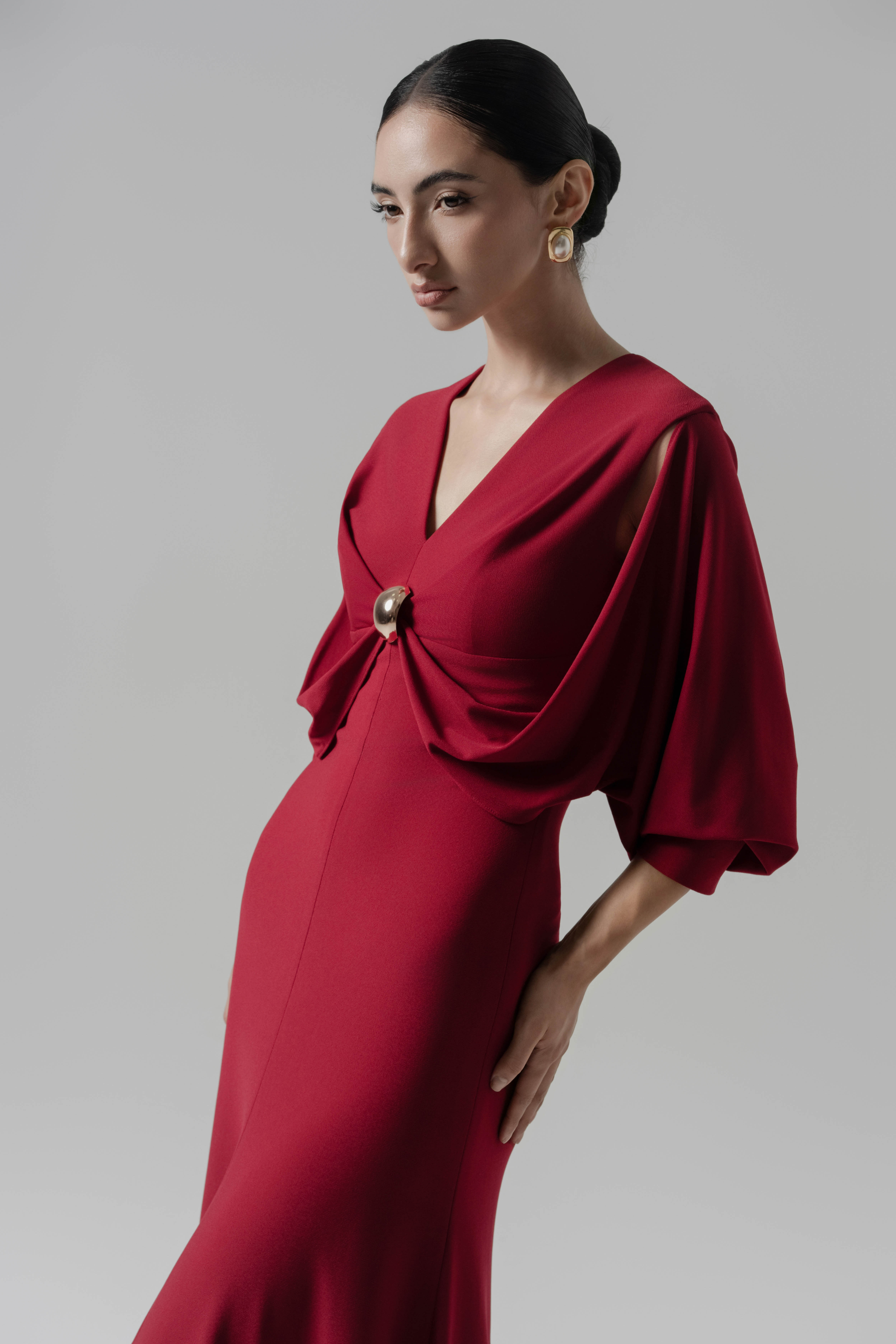 Hush Form Midi Dress in Dark Ruby