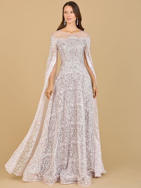 Lace Gown with Dramatic Cape Sleeves 29454