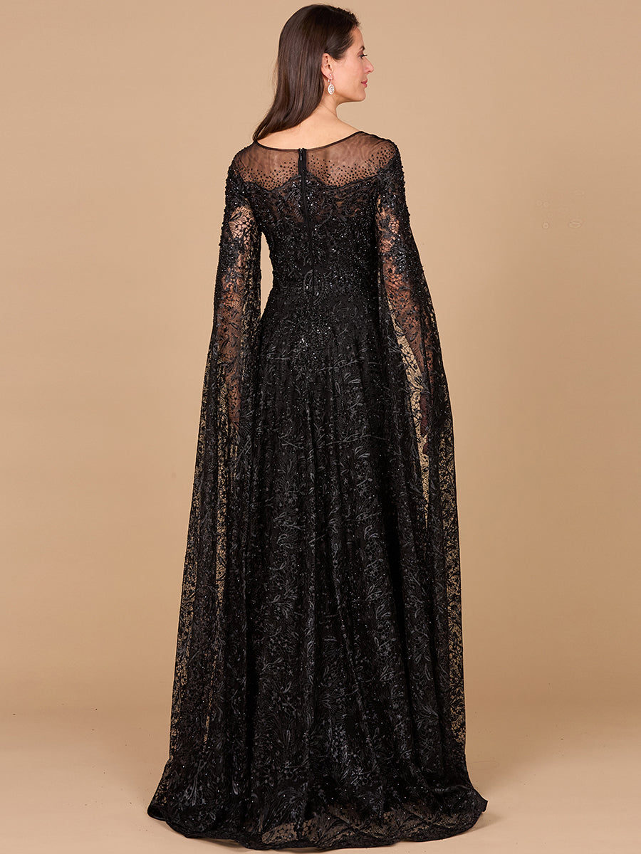 Lace Gown with Dramatic Cape Sleeves 29454