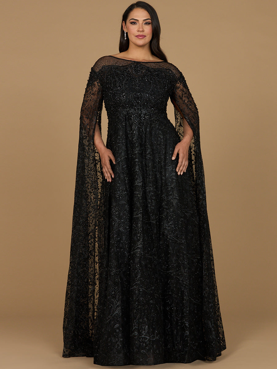 Lace Gown with Dramatic Cape Sleeves 29454