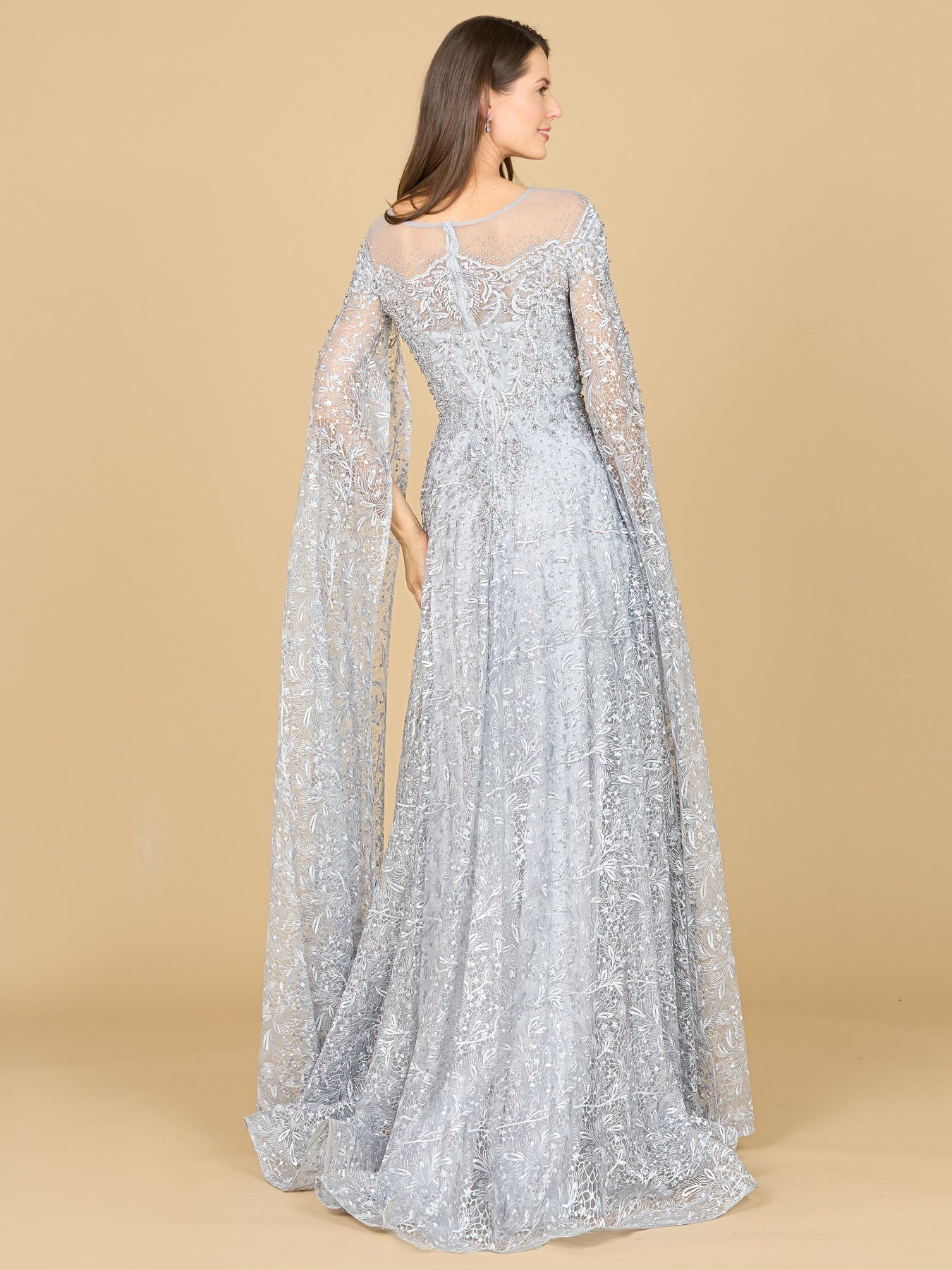 Lace Gown with Dramatic Cape Sleeves 29454