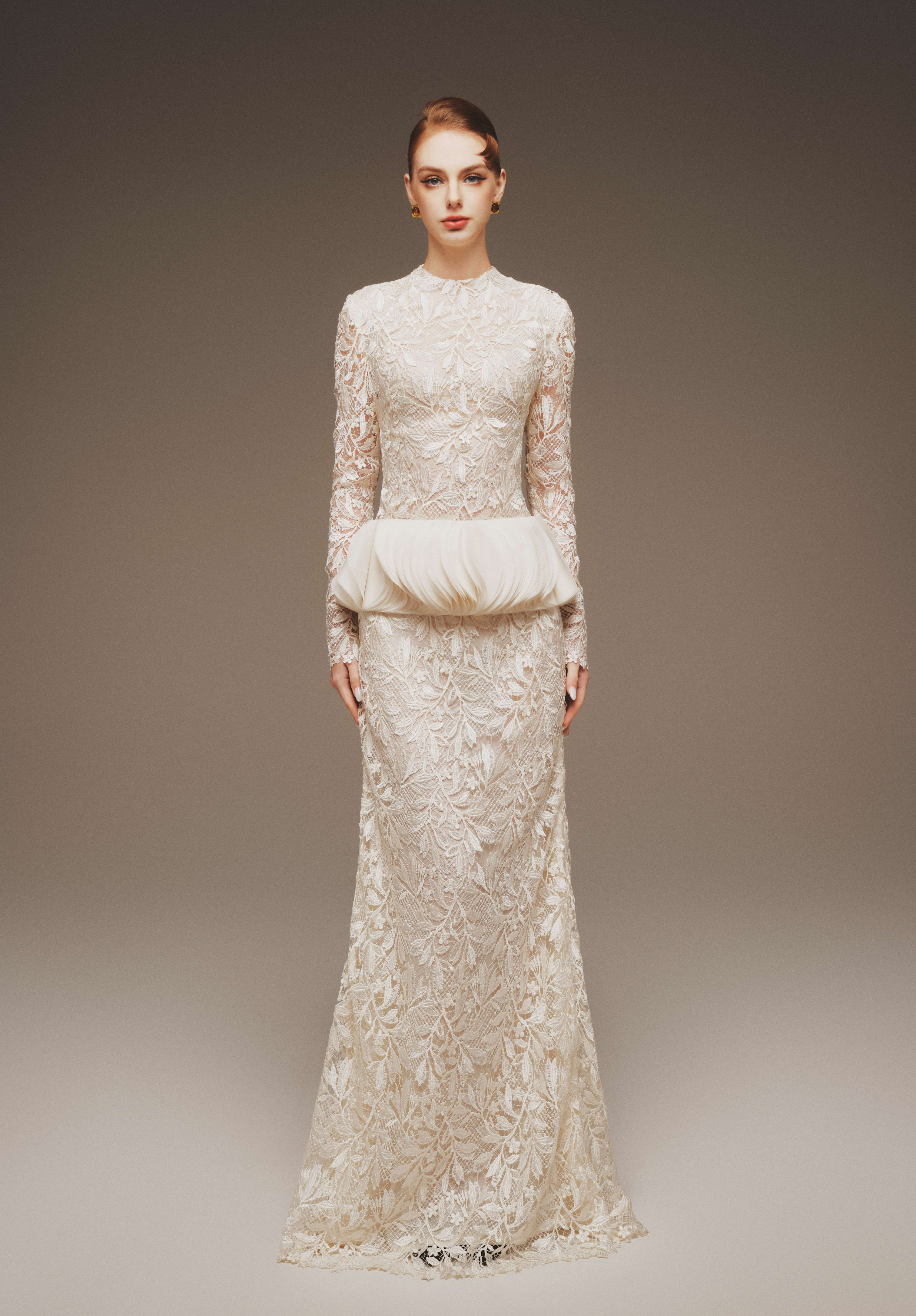 Lace Peplum Gown