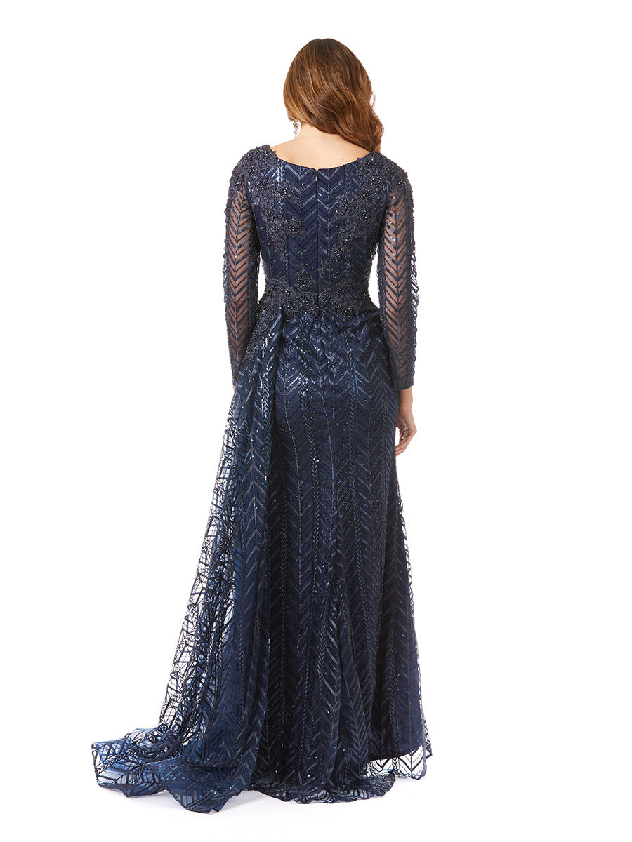Lace Skirt Overlay Dress with Long Sleeves & V-Neck 29620 OUTLET
