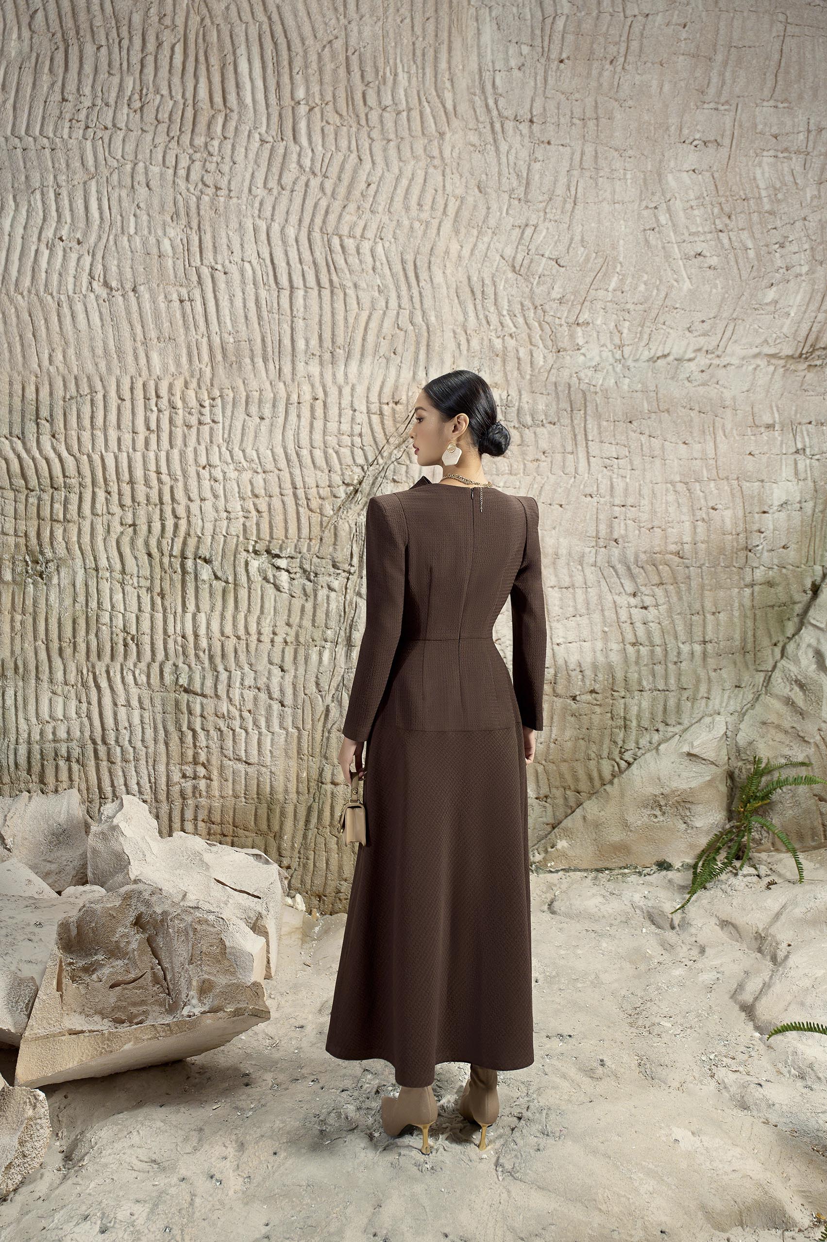 dark brown winter dress Briar Brown Diagonal Neck Dress