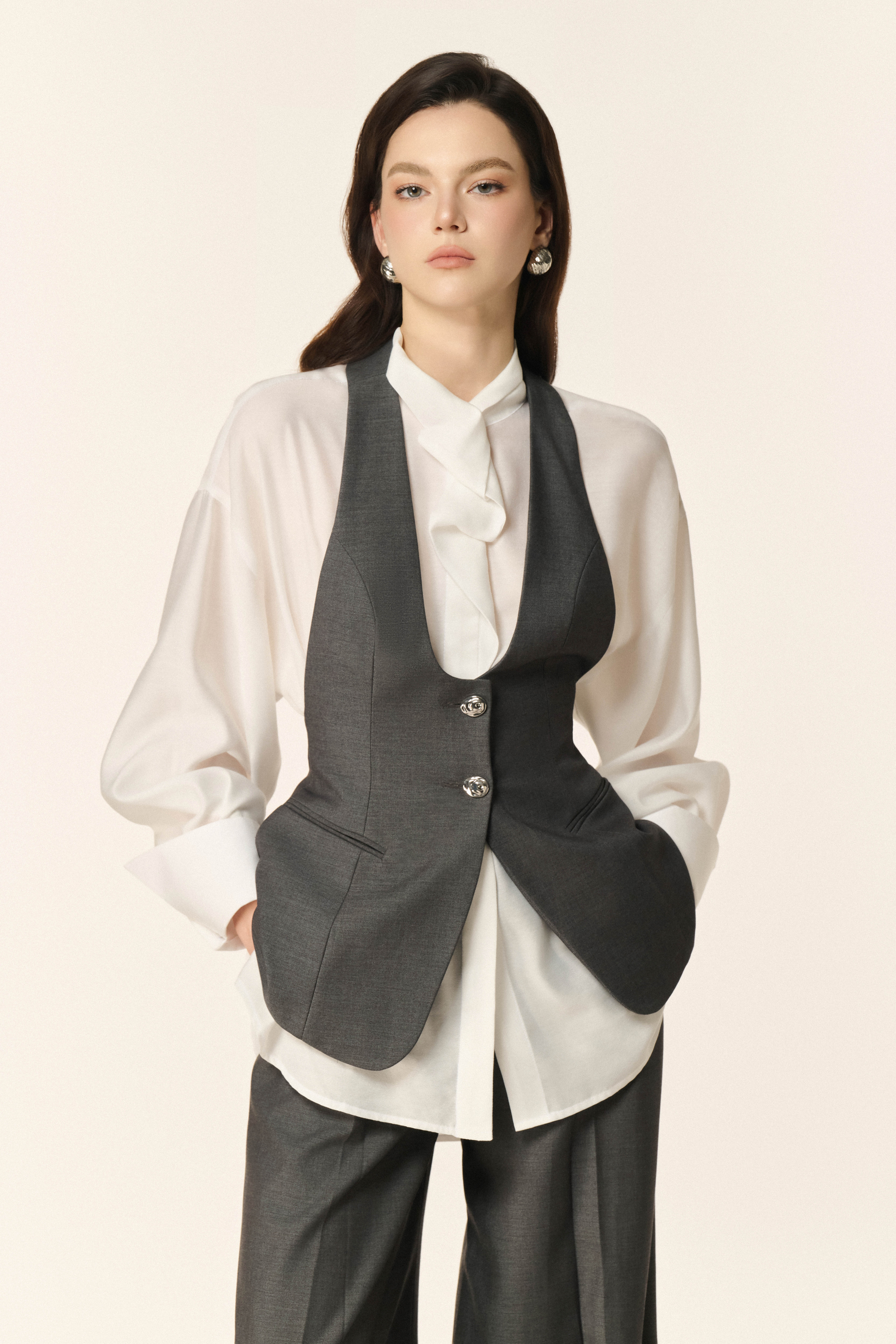 Airglow Short Long Sleeve Shirt, Ease Gilet & Ease Cocoon Pants in Dark Shadow 3 Pcs Set