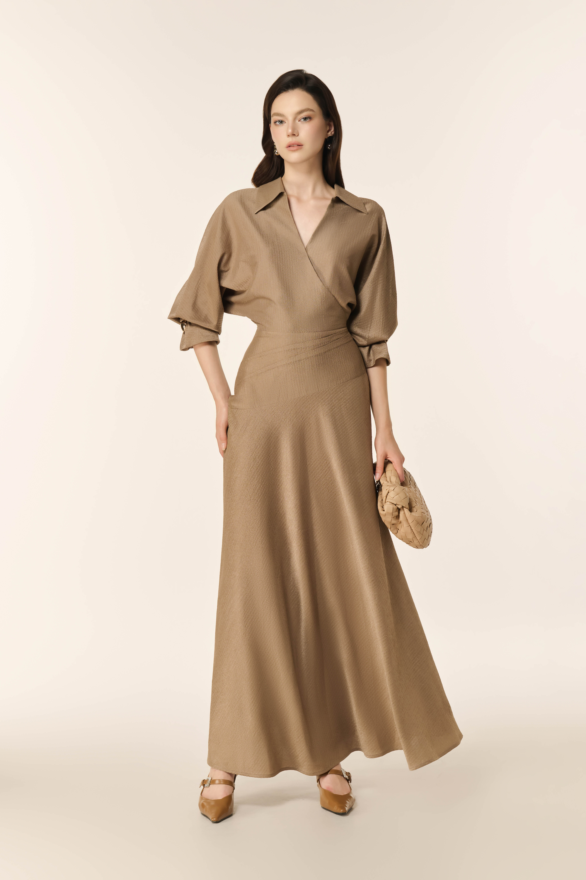 Dewlight Midi Dress in Warm Taupe