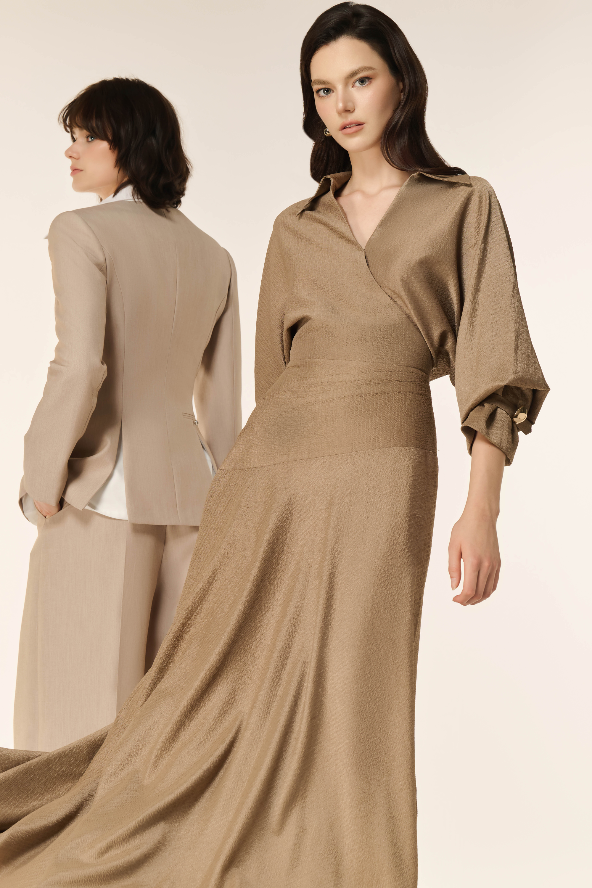 Airglow Short Sleeve Shirt, Ease Cocoon Pants & Ease Gilet in Almond Milk 3 Pcs Set