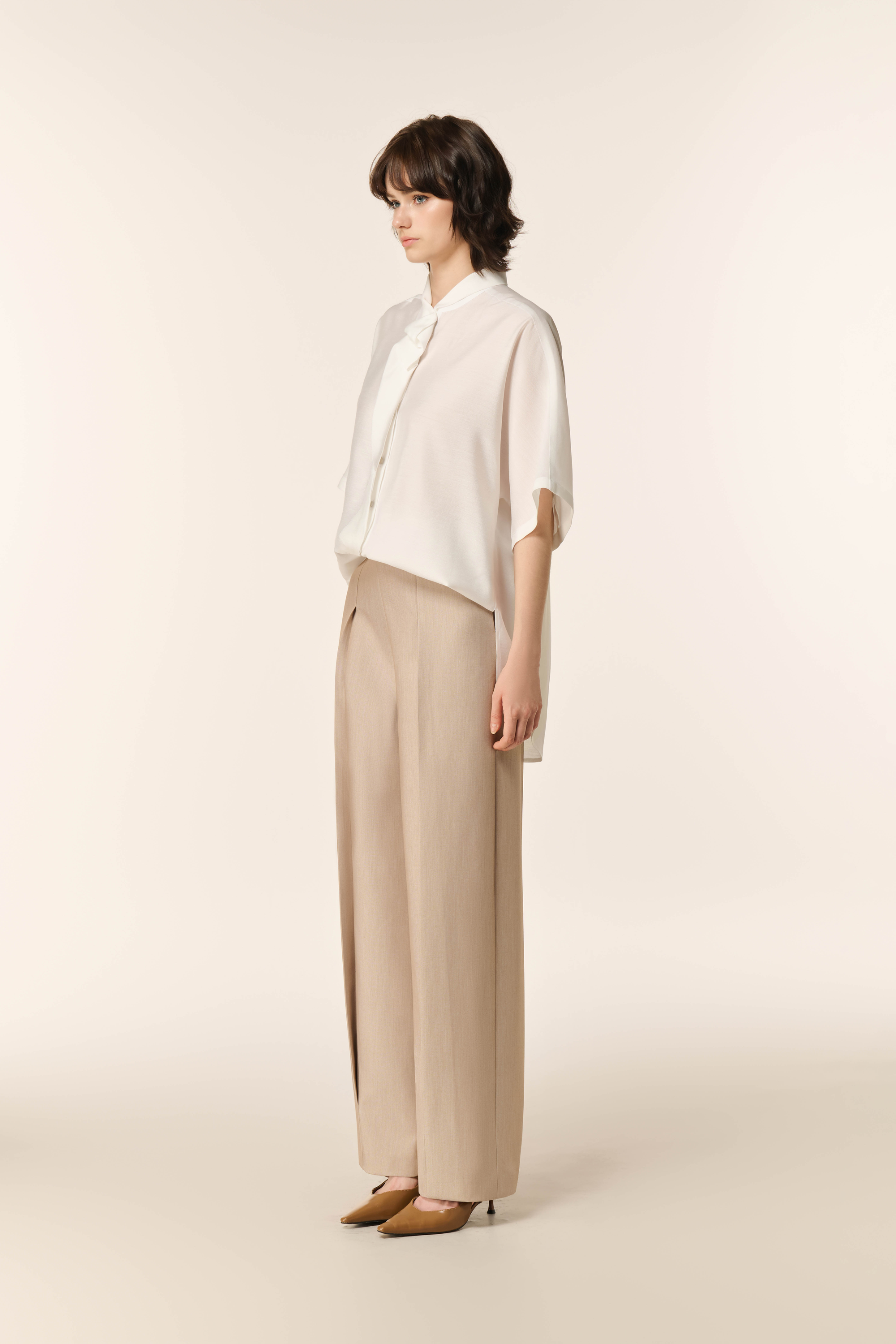 Airglow Short Sleeve Shirt, Ease Cocoon Pants & Ease Gilet in Almond Milk 3 Pcs Set