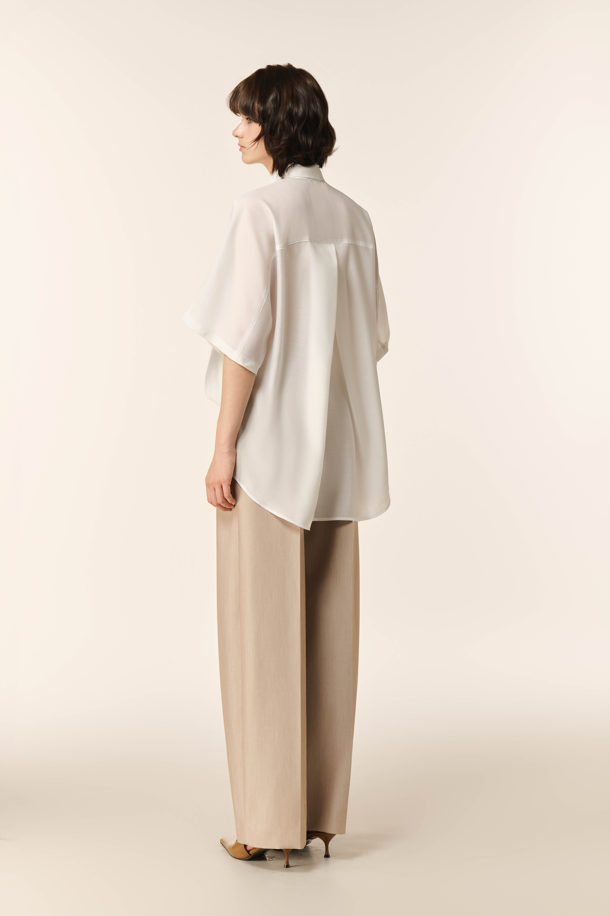 Airglow Short Sleeve Shirt, Ease Cocoon Pants & Ease Gilet in Almond Milk 3 Pcs Set