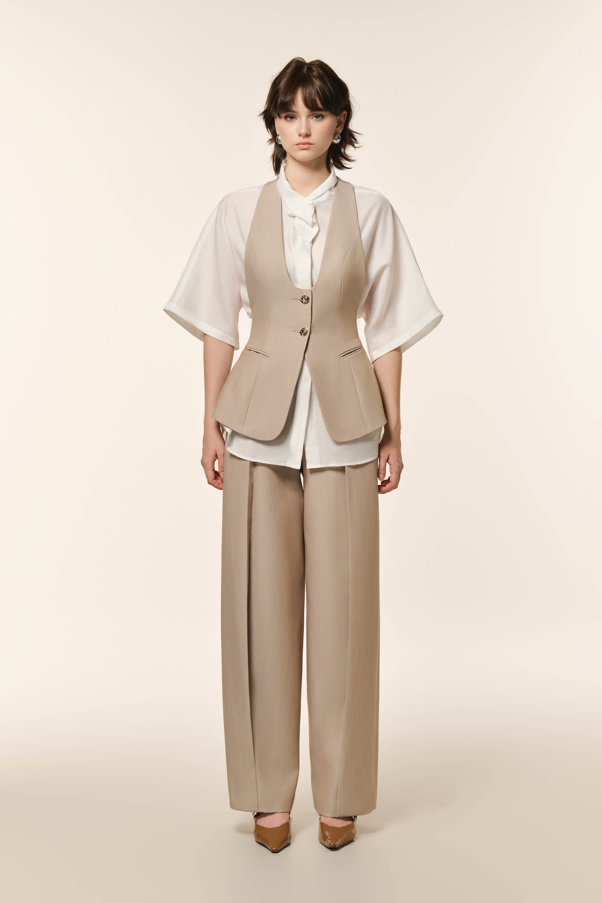 Airglow Shirt Pants Gilet Set | Almond Milk 3 Piece Set