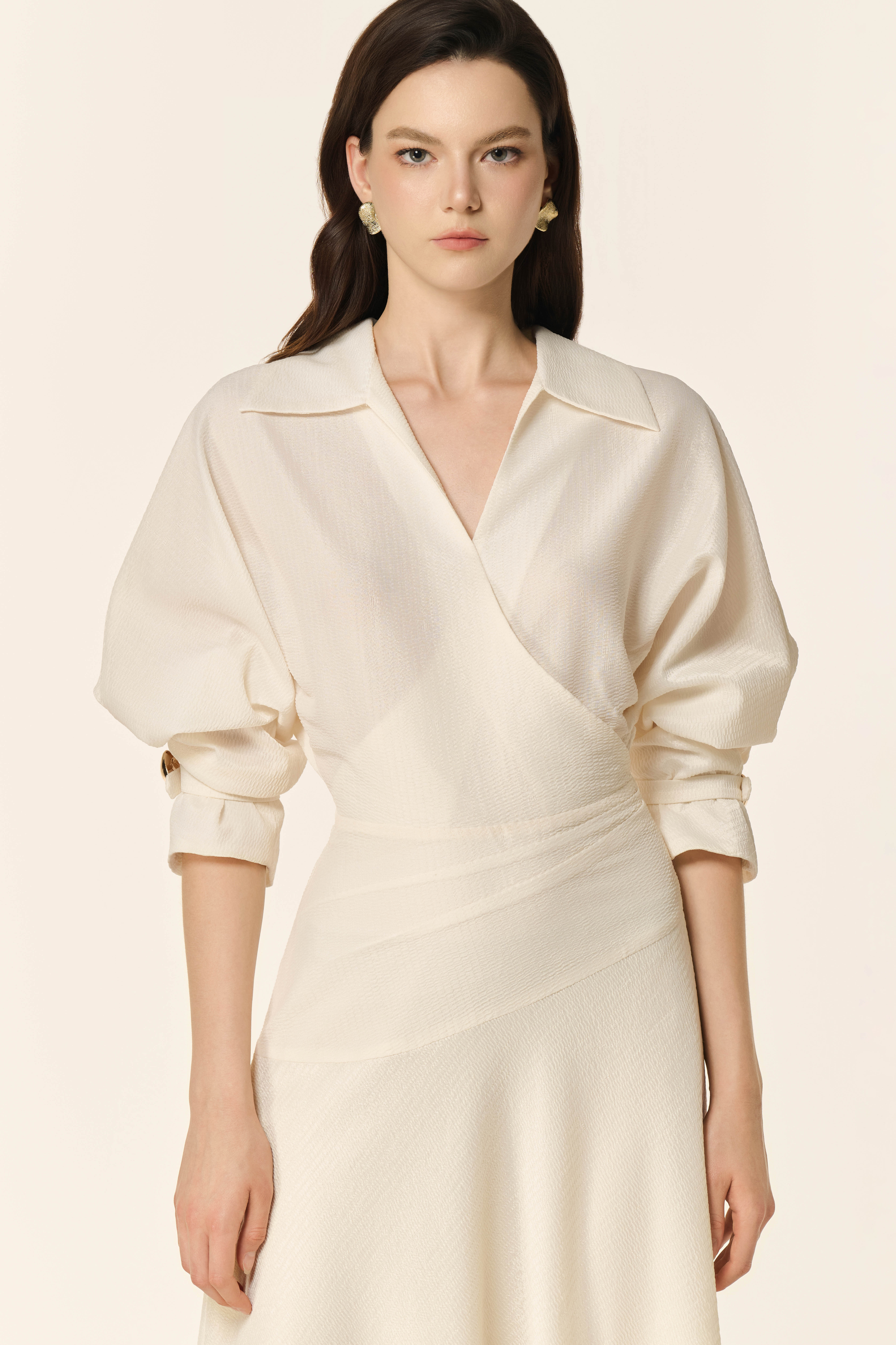green emerald velvet dress Dewlight Midi Dress in Cream - XXS