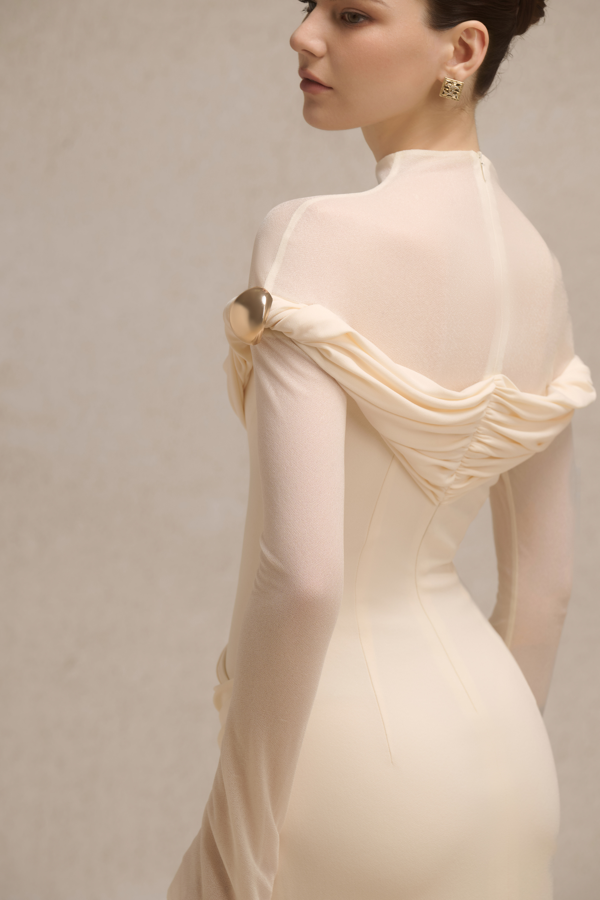 cream sheer dress Women's Petite Cream Sequin Sheer Knit Ruffle Hem Scoop Neck Maxi Dress