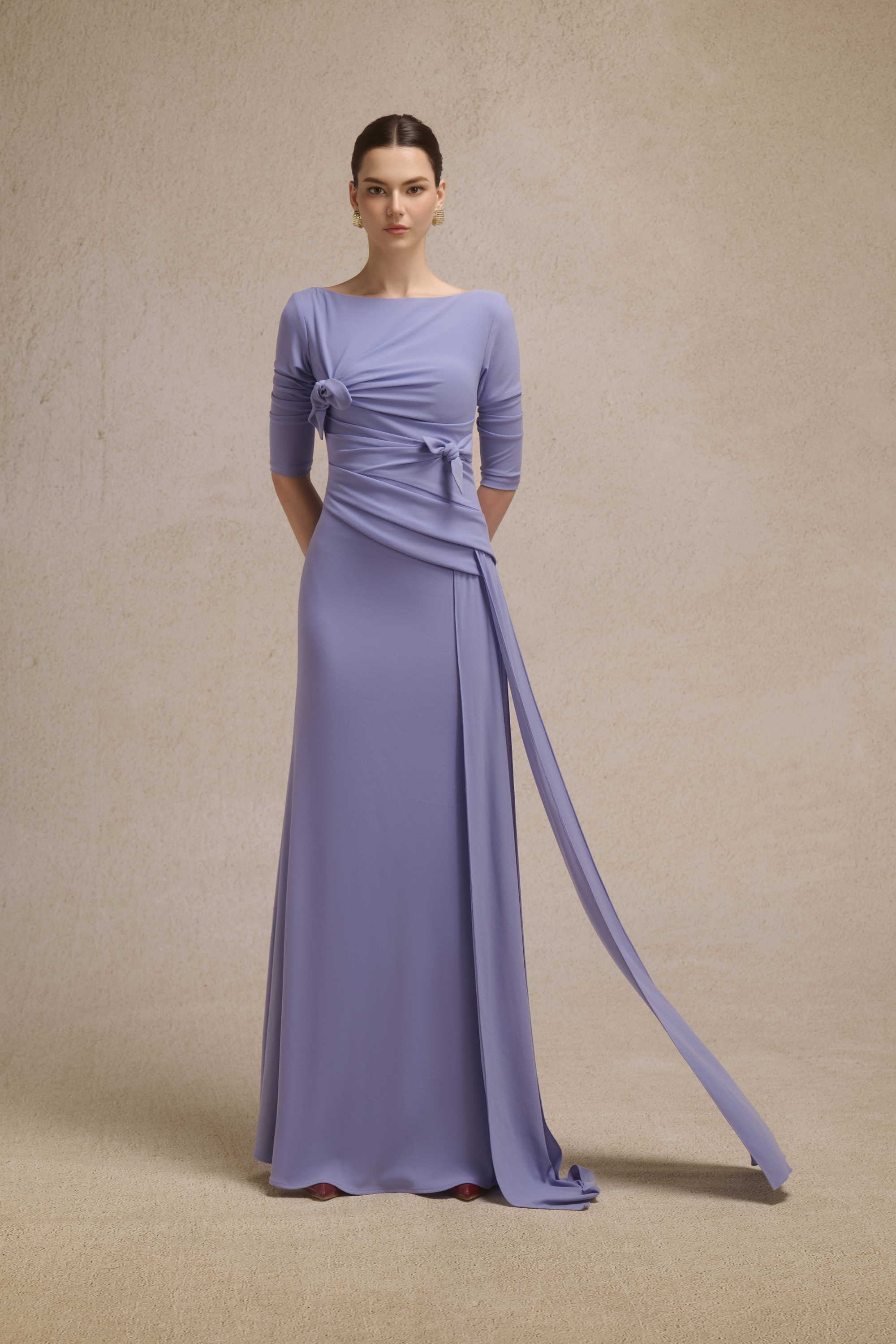 Calla Side Knot Dress - Lavender Shift Midi Draped Panel S - US 4 / Lavender Field Calla Side Knot Dress - Lavender Shift Midi Draped Panel S - US 4 / Lavender Field