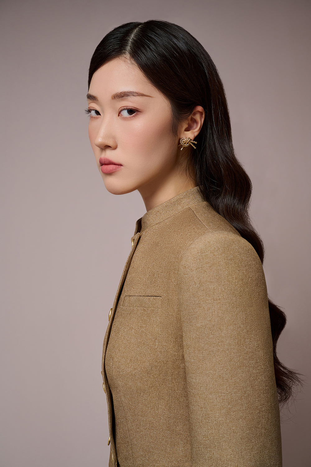 Chau Mandarin Collar Croptop  Jacket & Chau Slit Fishtail Skirt