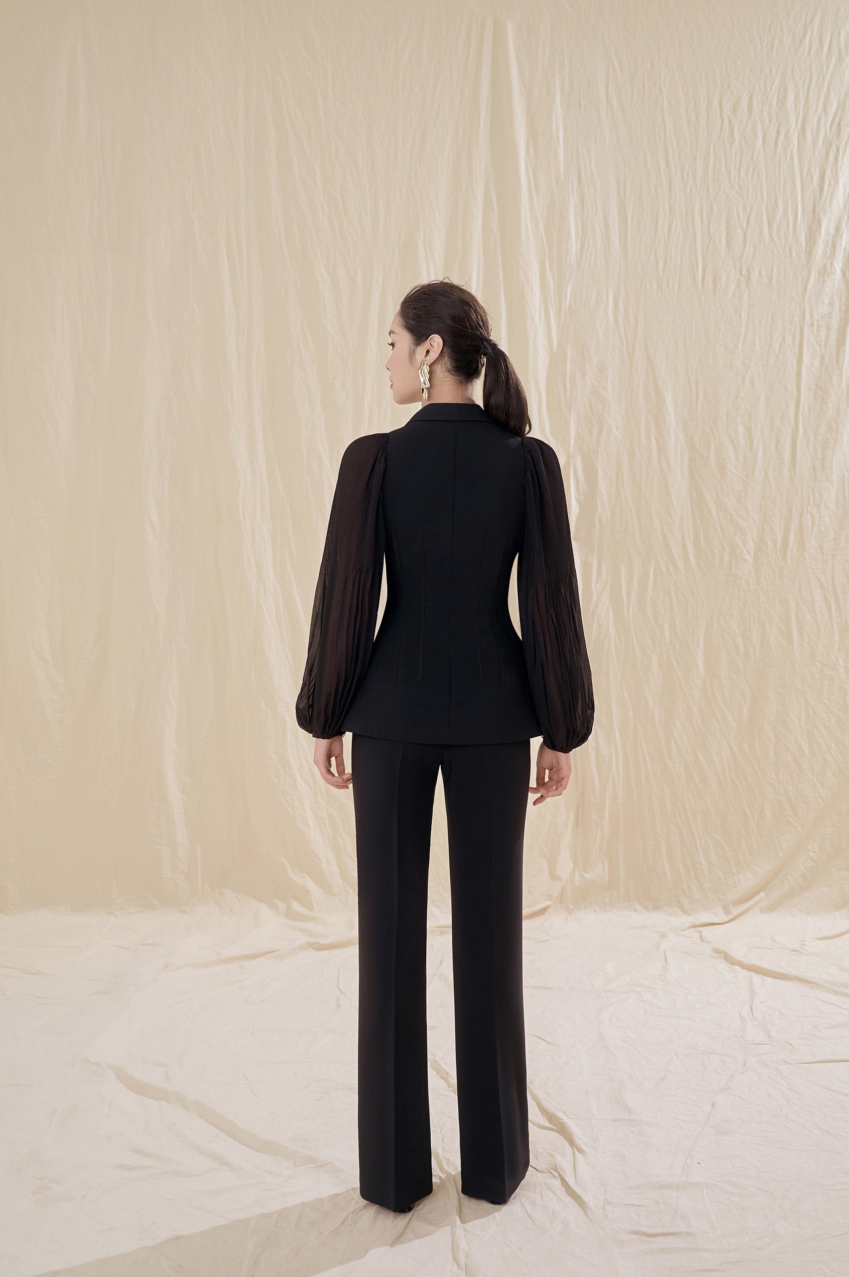 Sana Black Puffy Sleeves Blazer