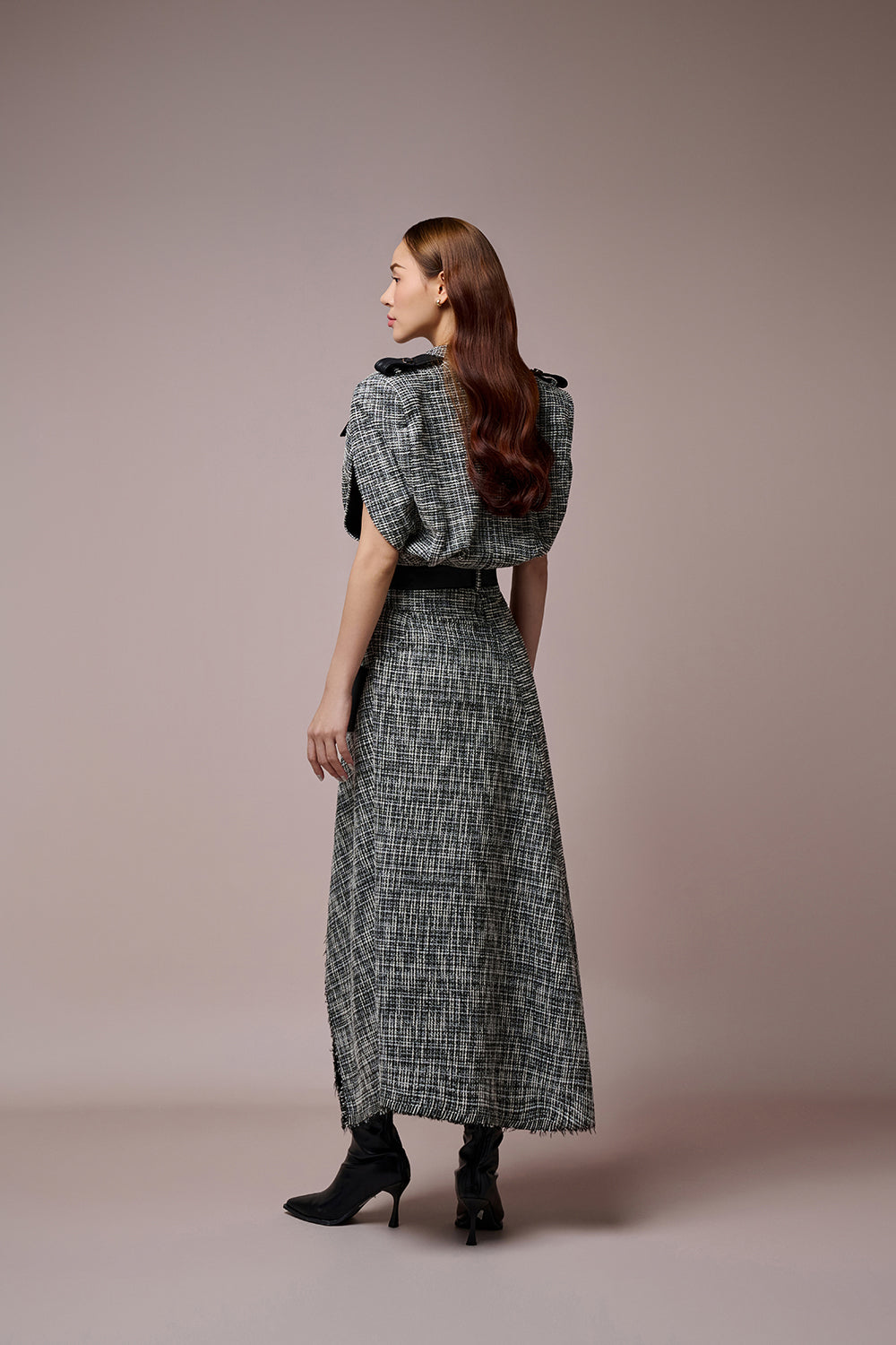 Clytia Caped Sleeves Croptop Jacket & Clytia Asymmetrical Hemline Skirt