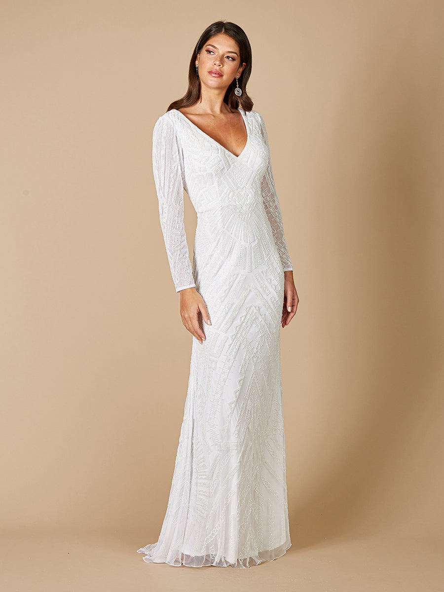 Lara Gretchen V-Neck Long Sleeve Wedding Dress 51072