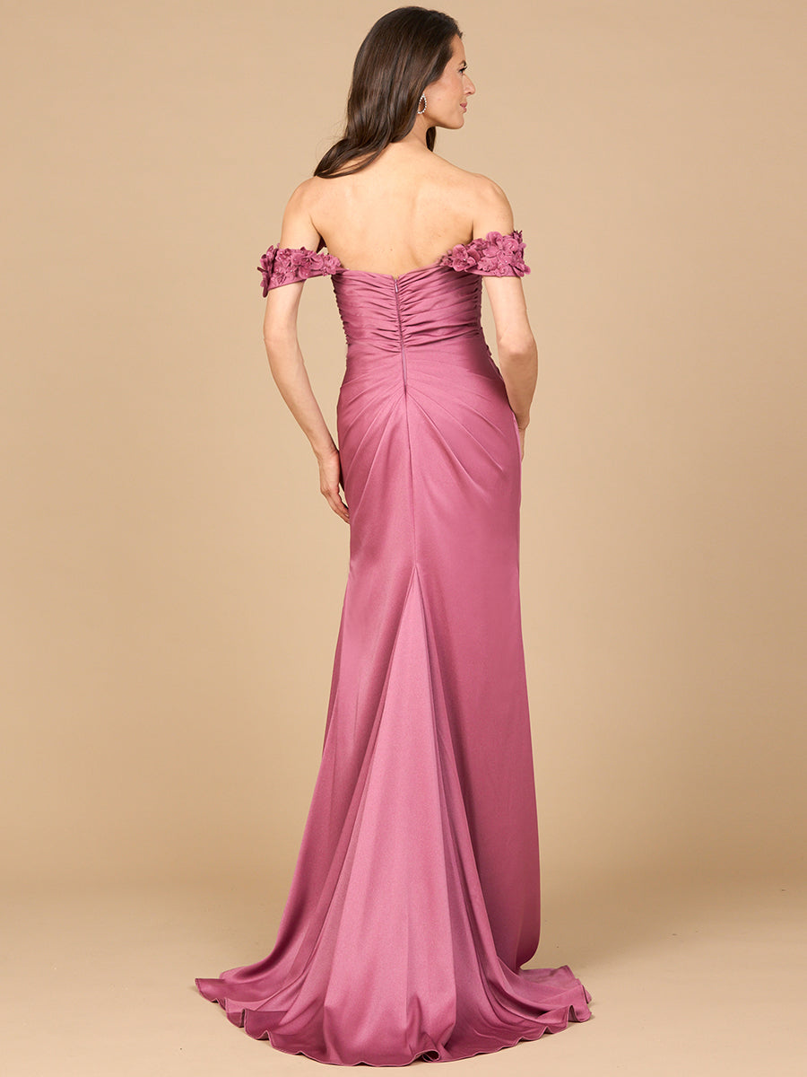 Lara Style 28916 Off-Shoulder Floral Appliqué Evening Gown