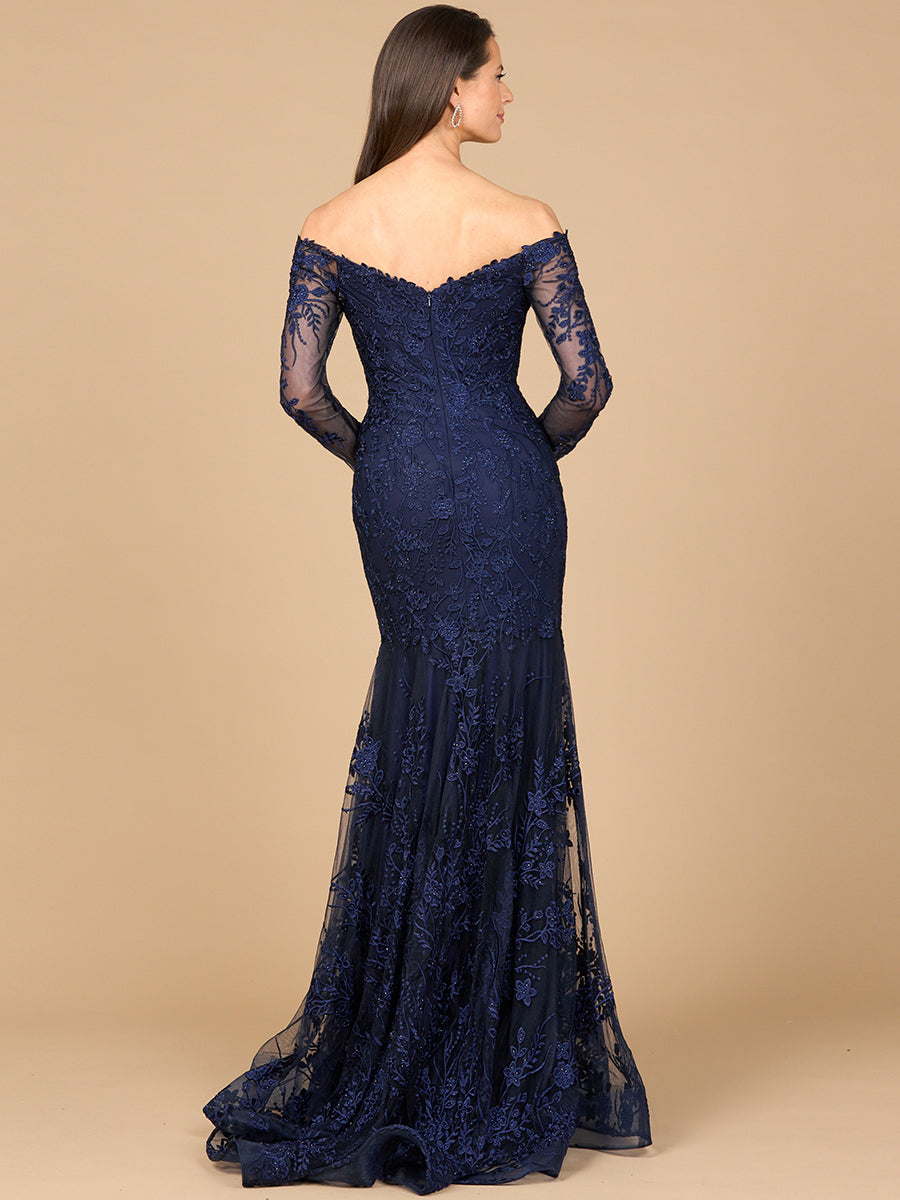 Lara Style 28977 Off-Shoulder Long Sleeve Beaded Lace Mermaid Gown