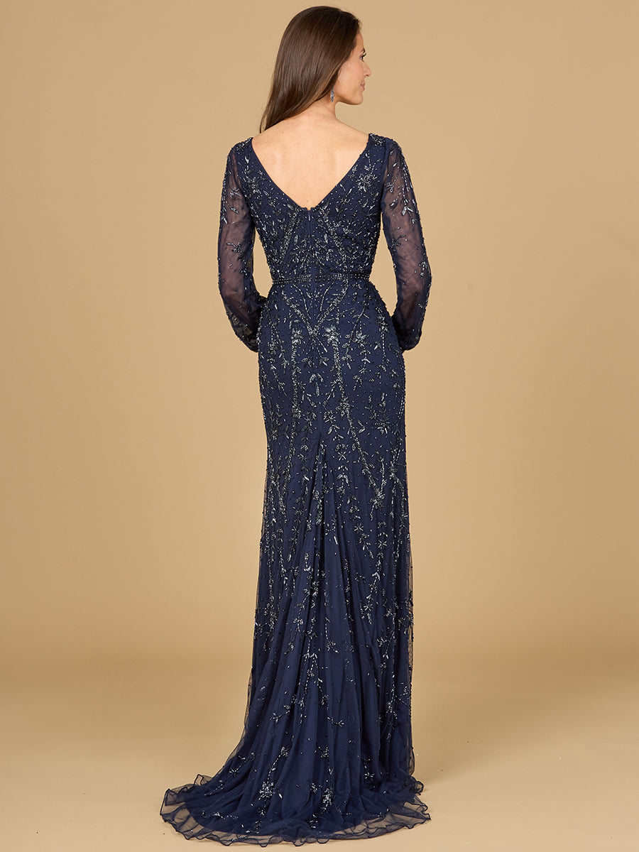 Lara Style 29120 Long Sleeve V-Neck Beaded Floral Gown for Mother of the Bride