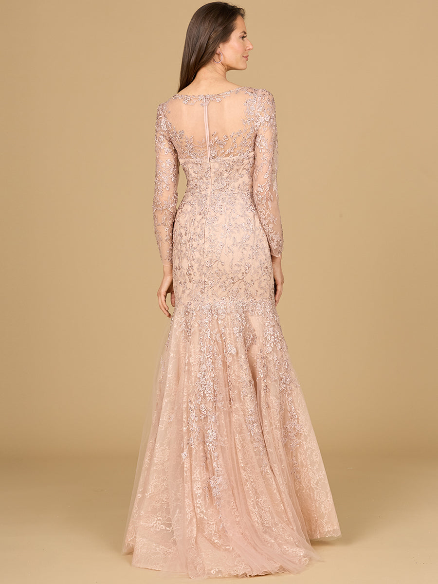 Lara Style 29130 Long Sleeve Illusion Sweetheart Lace Mermaid Gown