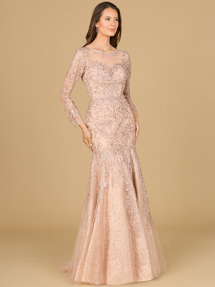 Lara Style 29130 Long Sleeve Illusion Sweetheart Lace Mermaid Gown