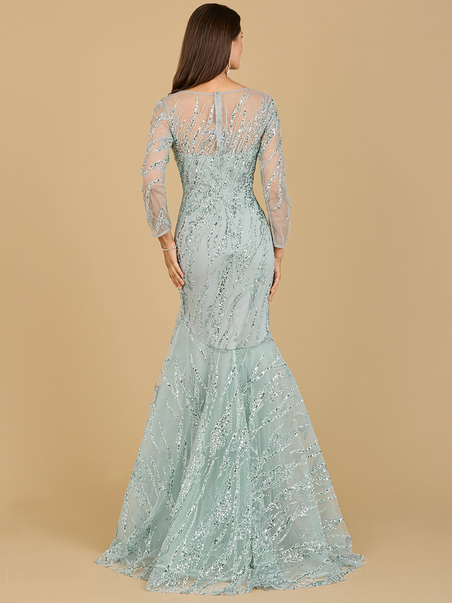 Lara Style 29199 Long Sleeve Illusion Sweetheart Mermaid Gown