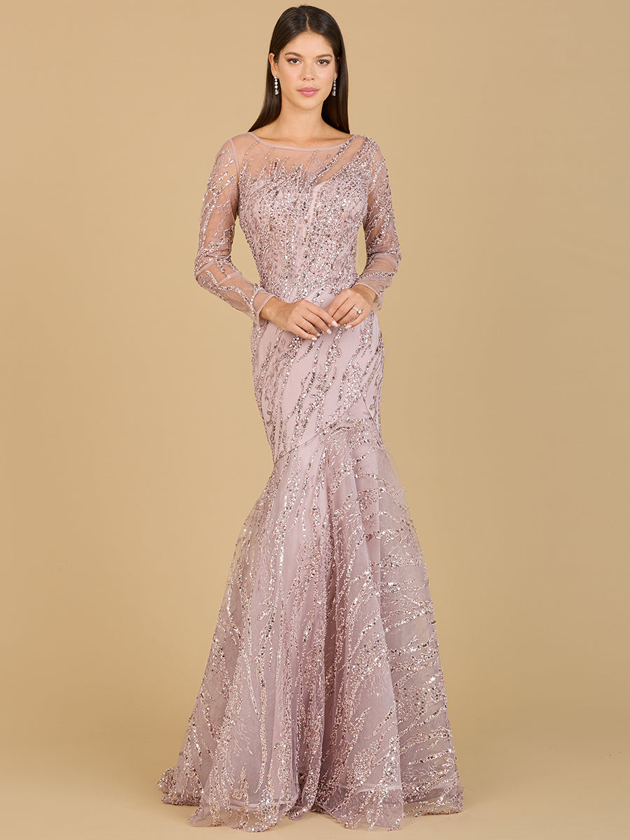 Lara Style 29199 Long Sleeve Illusion Sweetheart Mermaid Gown