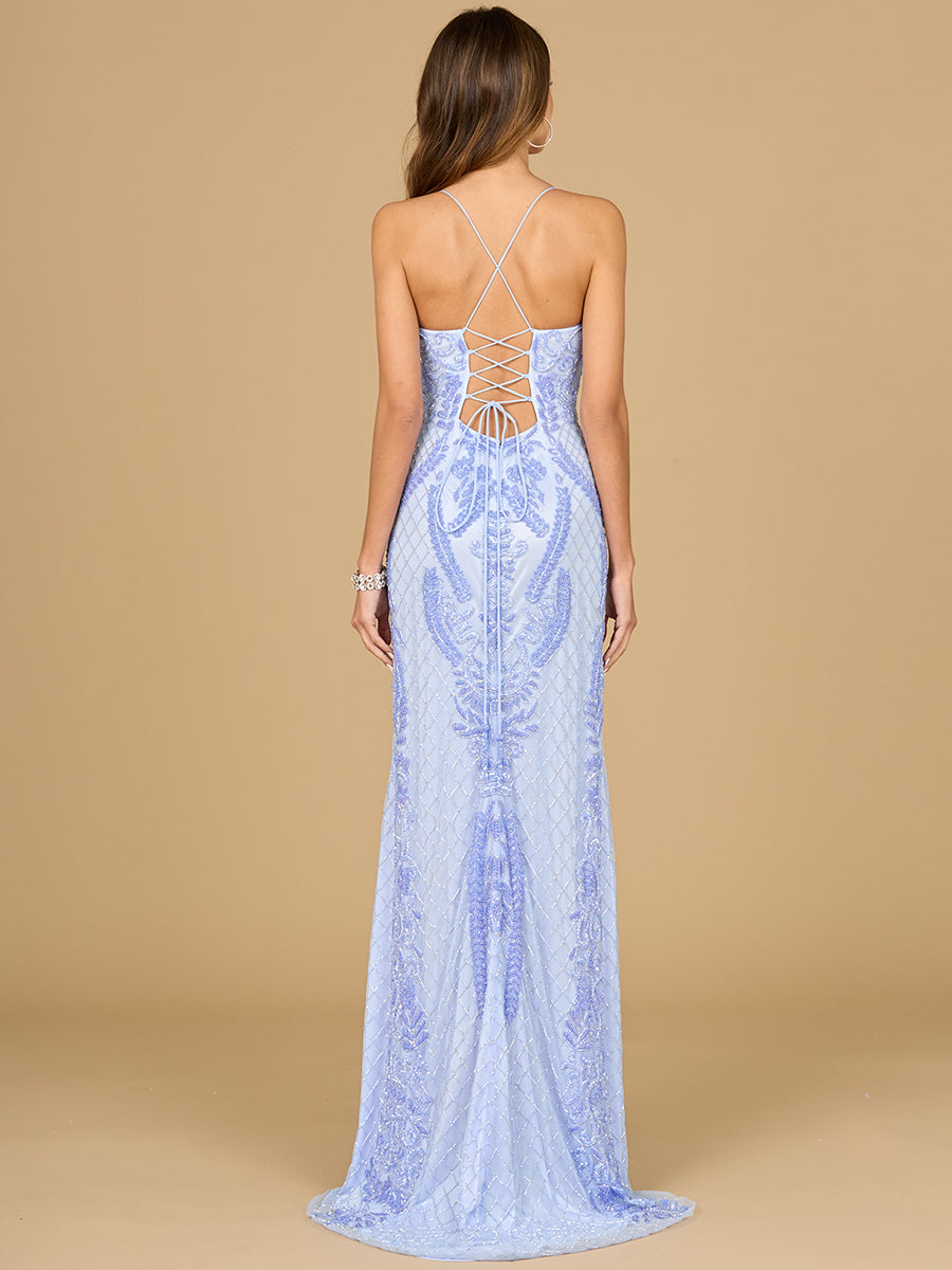 Lara Style 29577 Sleeveless Scoop Neck Beaded Gown with Open Lace-Up Back