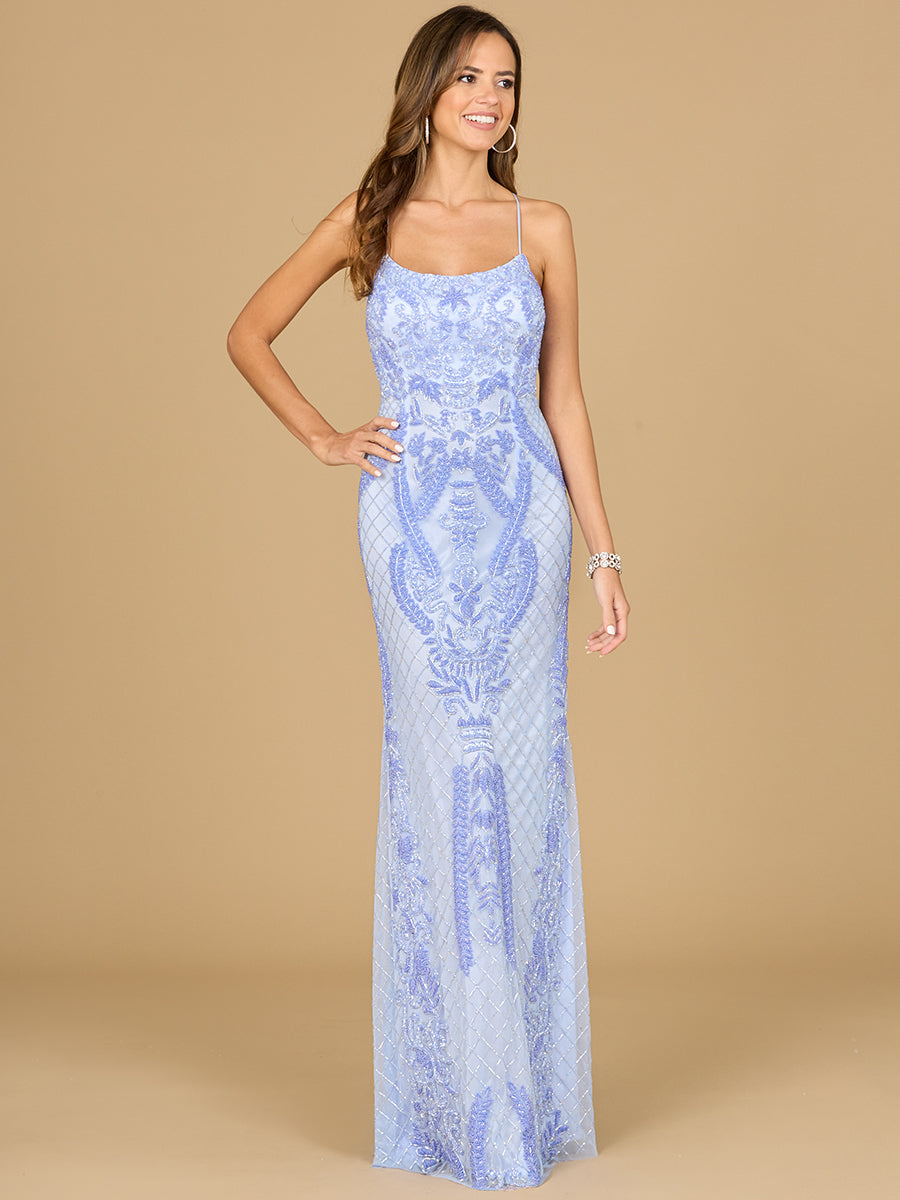 Lara Style 29577 Sleeveless Scoop Neck Beaded Gown with Open Lace-Up Back