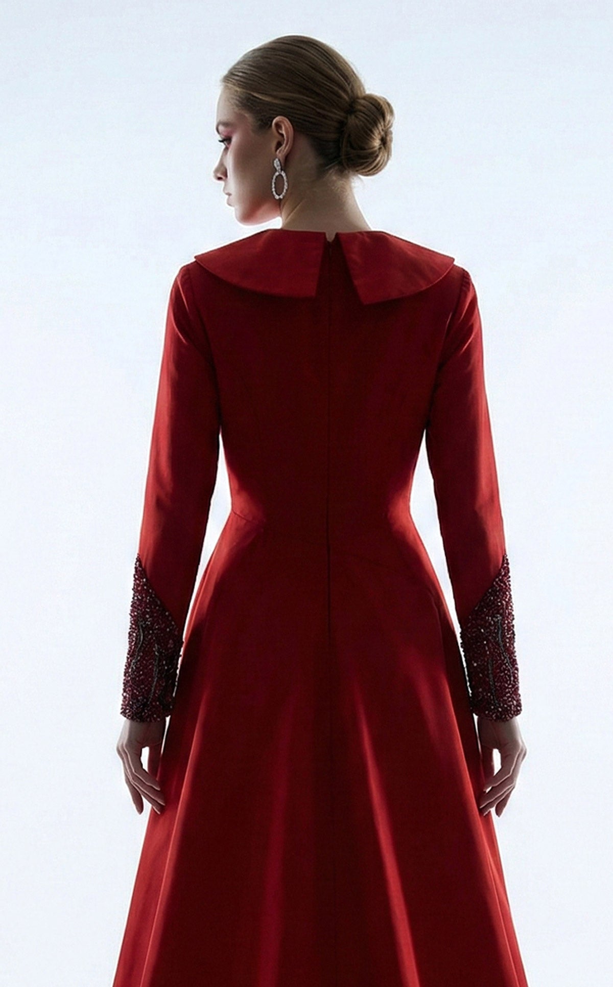 Li Beirut B1177 – Long Sleeve Embellished Coat Couture Gown in Red & Blue
