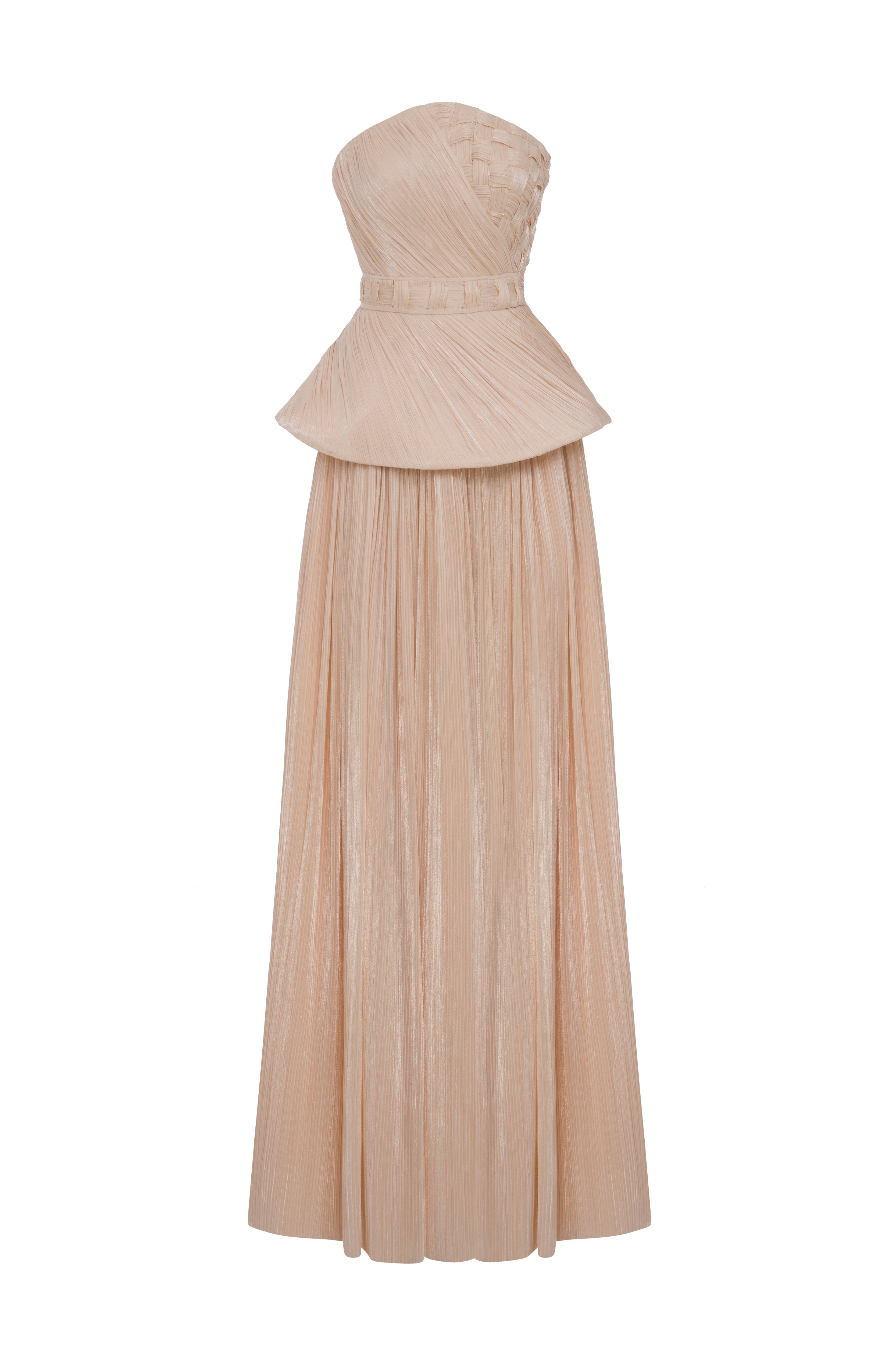 Li Beirut B1186 – Strapless Nude Woven Peplum Couture Evening Gown
