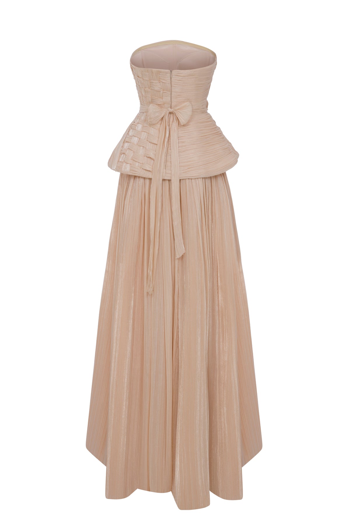 Li Beirut B1186 – Strapless Nude Woven Peplum Couture Evening Gown