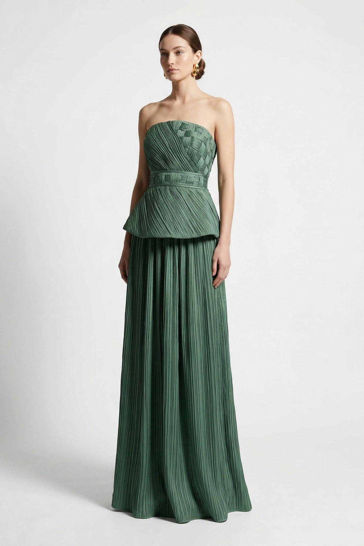 Li Beirut B1186 – Strapless Nude Woven Peplum Couture Evening Gown