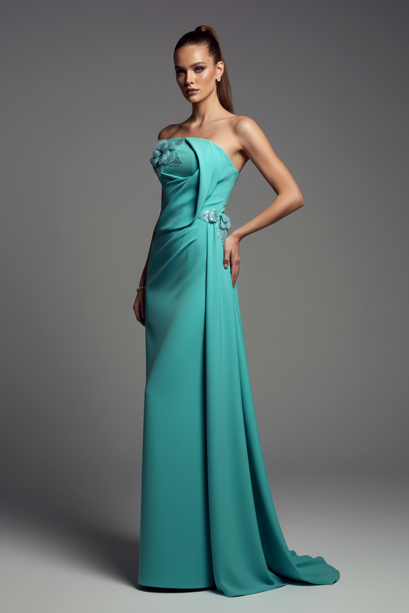 Li Beirut B1189 Strapless Column Gown with Sequined Floral Detail