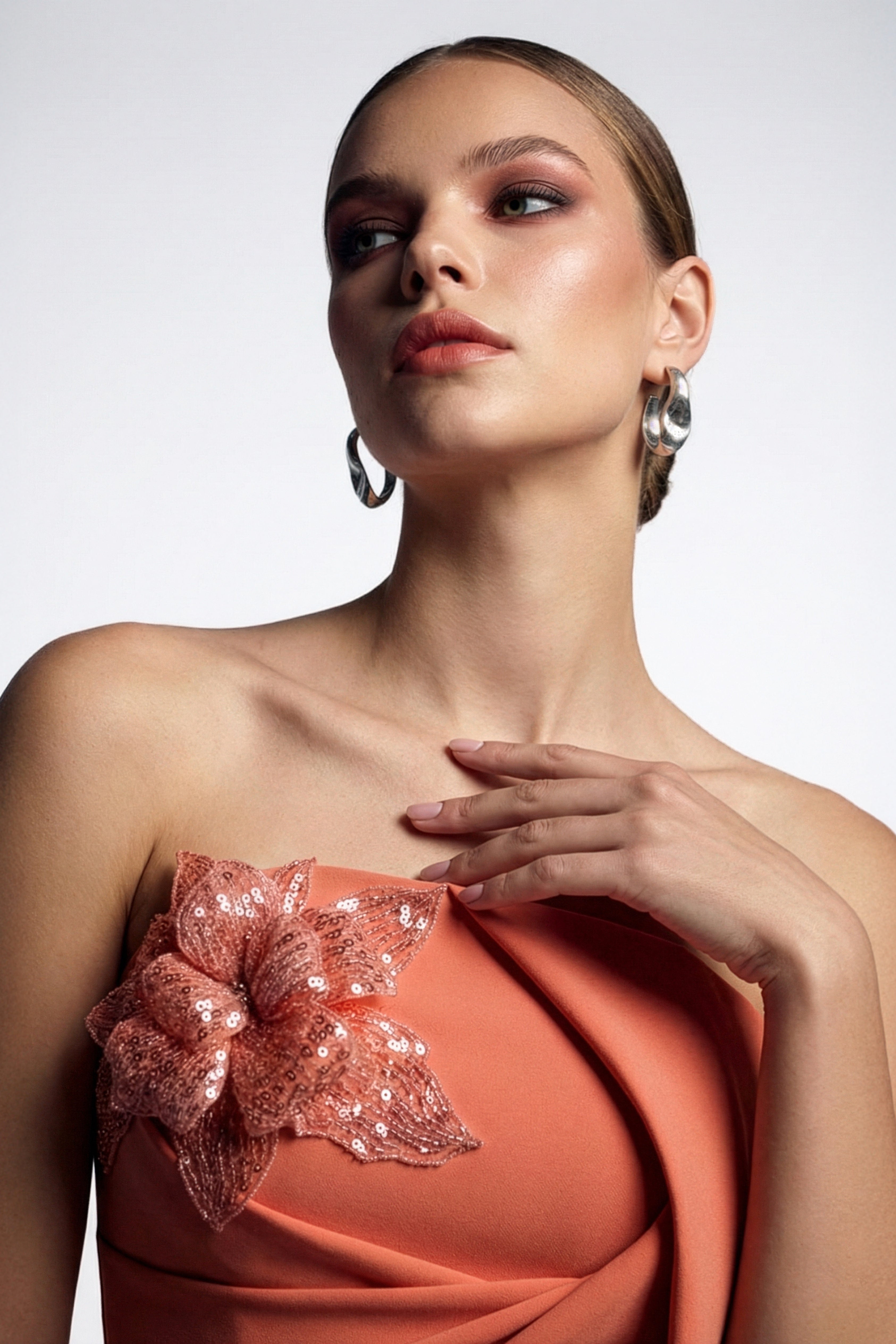 Li Beirut B1189 Strapless Column Gown with Sequined Floral Detail