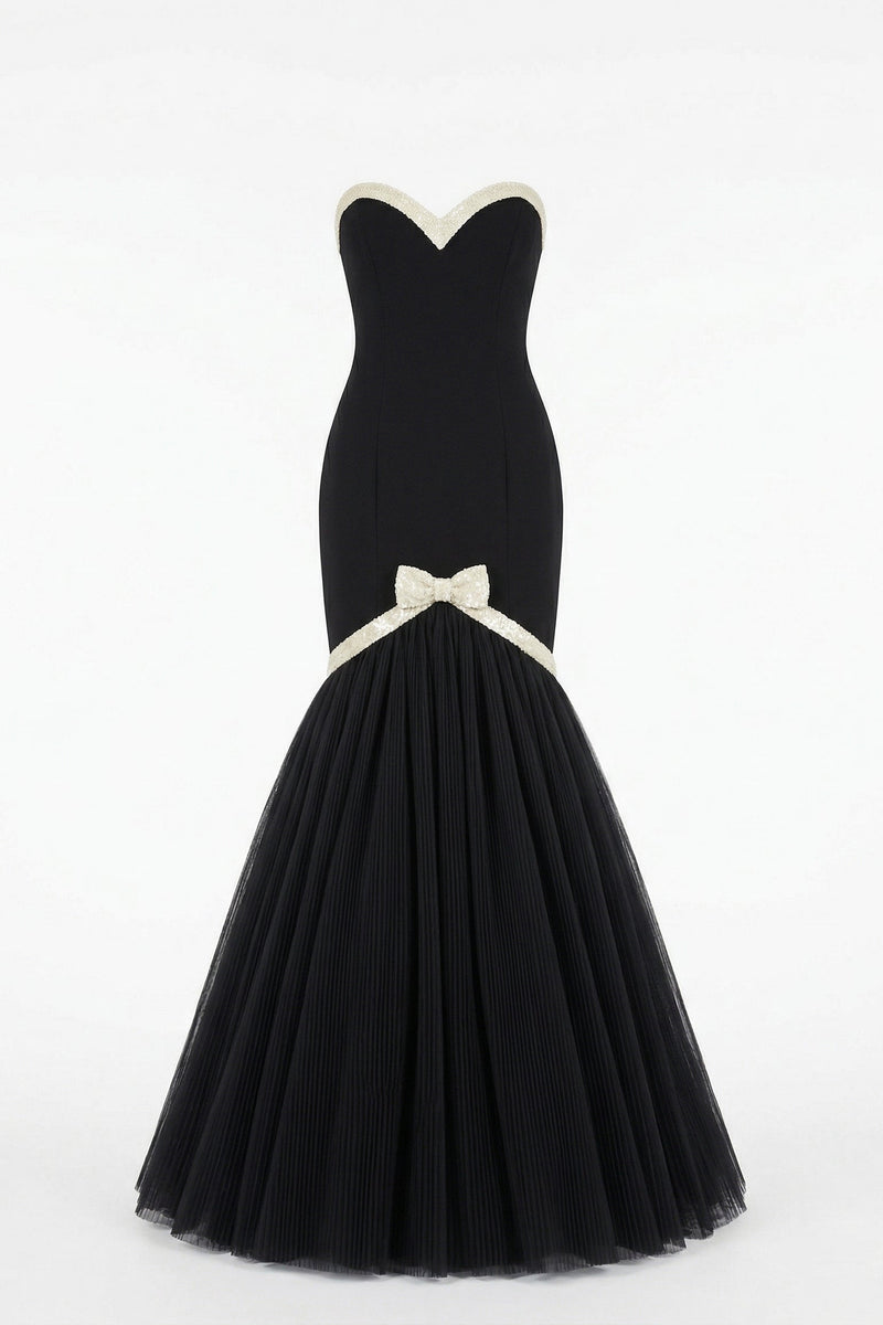 Li Beirut B1203 Pink Strapless Sweetheart Mermaid Gown with Black Beaded Trim & Pleated Tulle