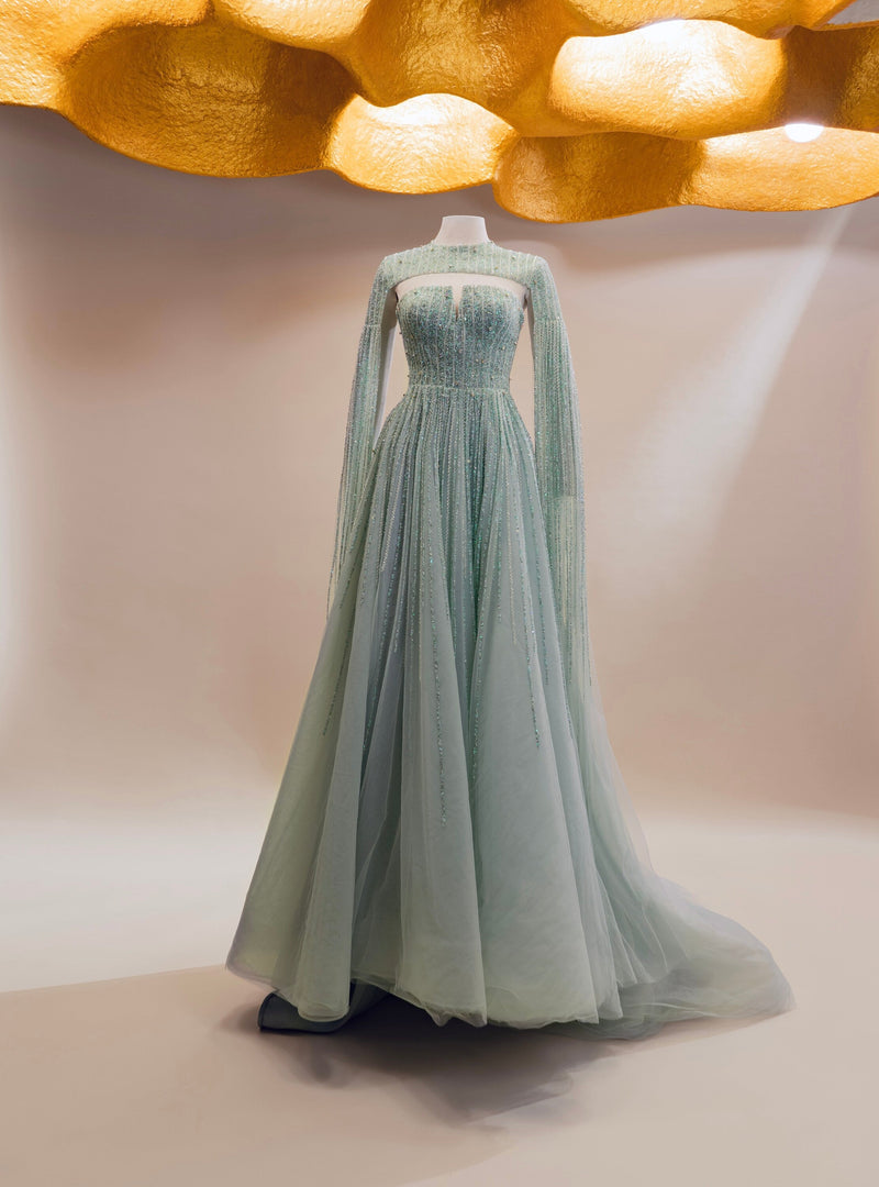Li Beirut M1000 - Embellished Tulle Ball Gown with Cape Detail