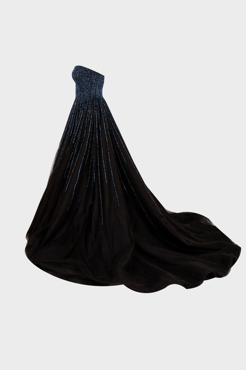 Li Beirut M1000 - Embellished Tulle Ball Gown with Cape Detail