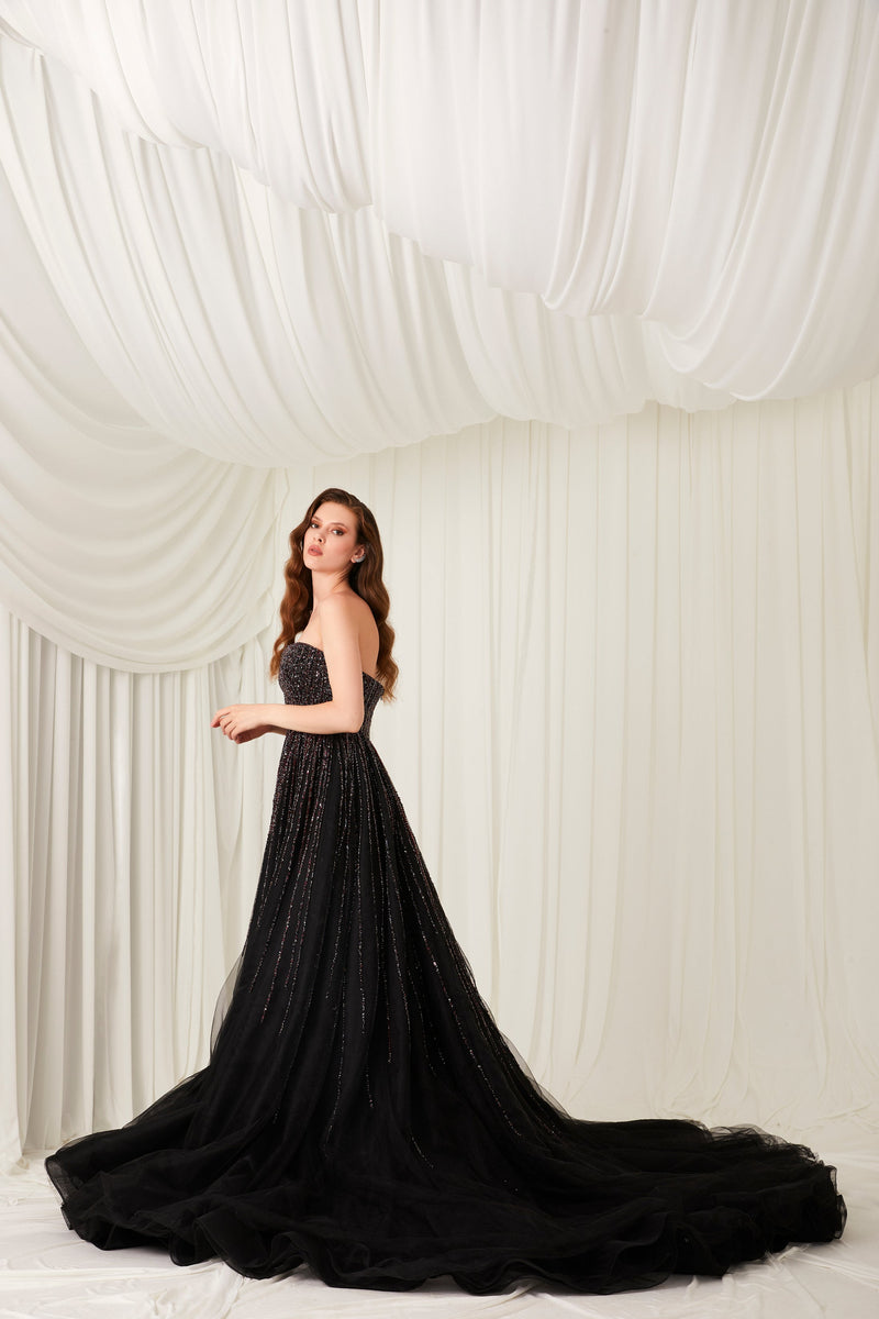 Li Beirut M1000 - Embellished Tulle Ball Gown with Cape Detail