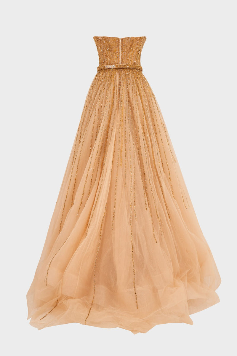 Li Beirut M1000 - Embellished Tulle Ball Gown with Cape Detail